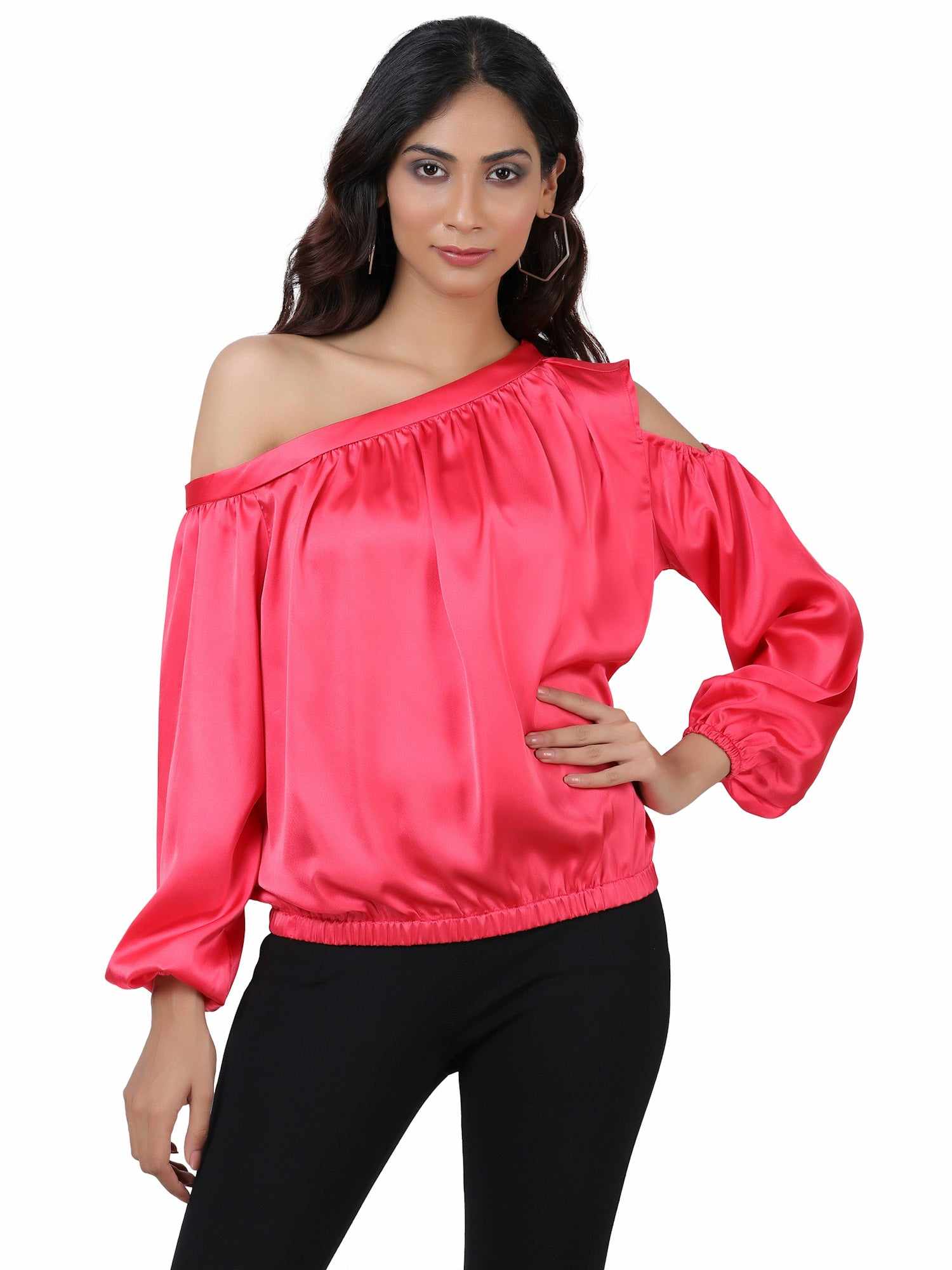 Coral Cold Shoulder Top