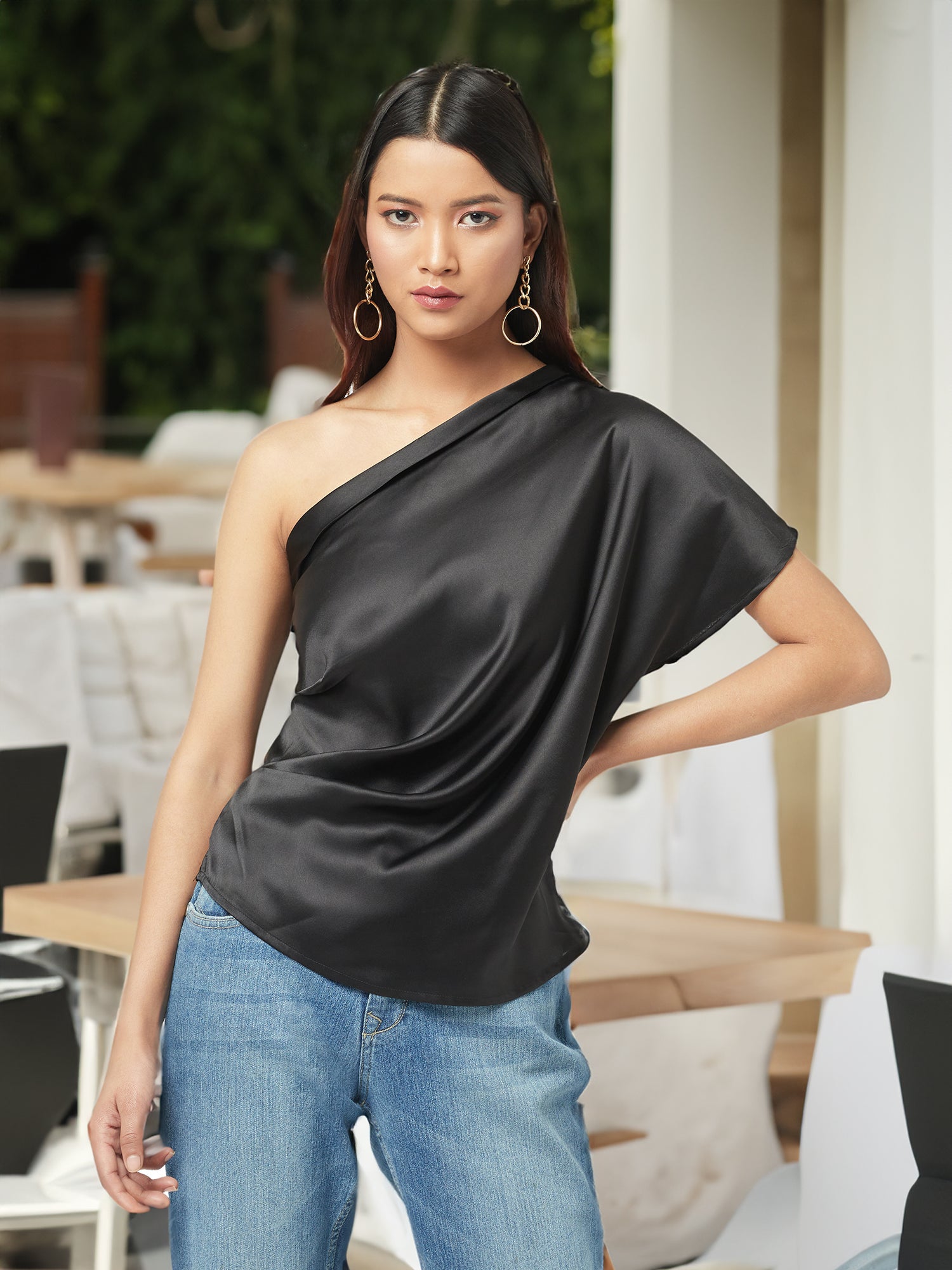 Shiny Satin Ruched Top