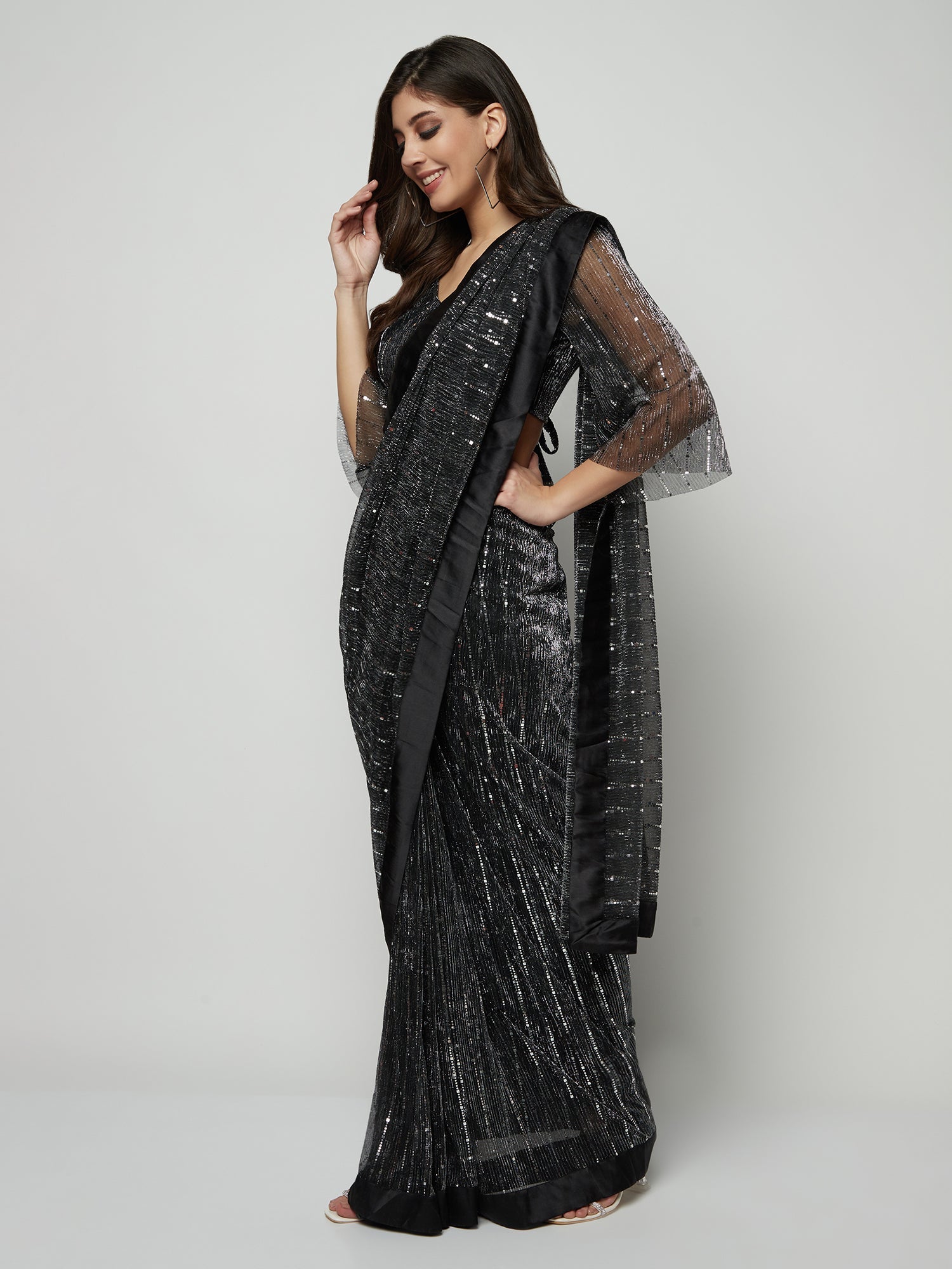 Tempting Black and Silver Saree