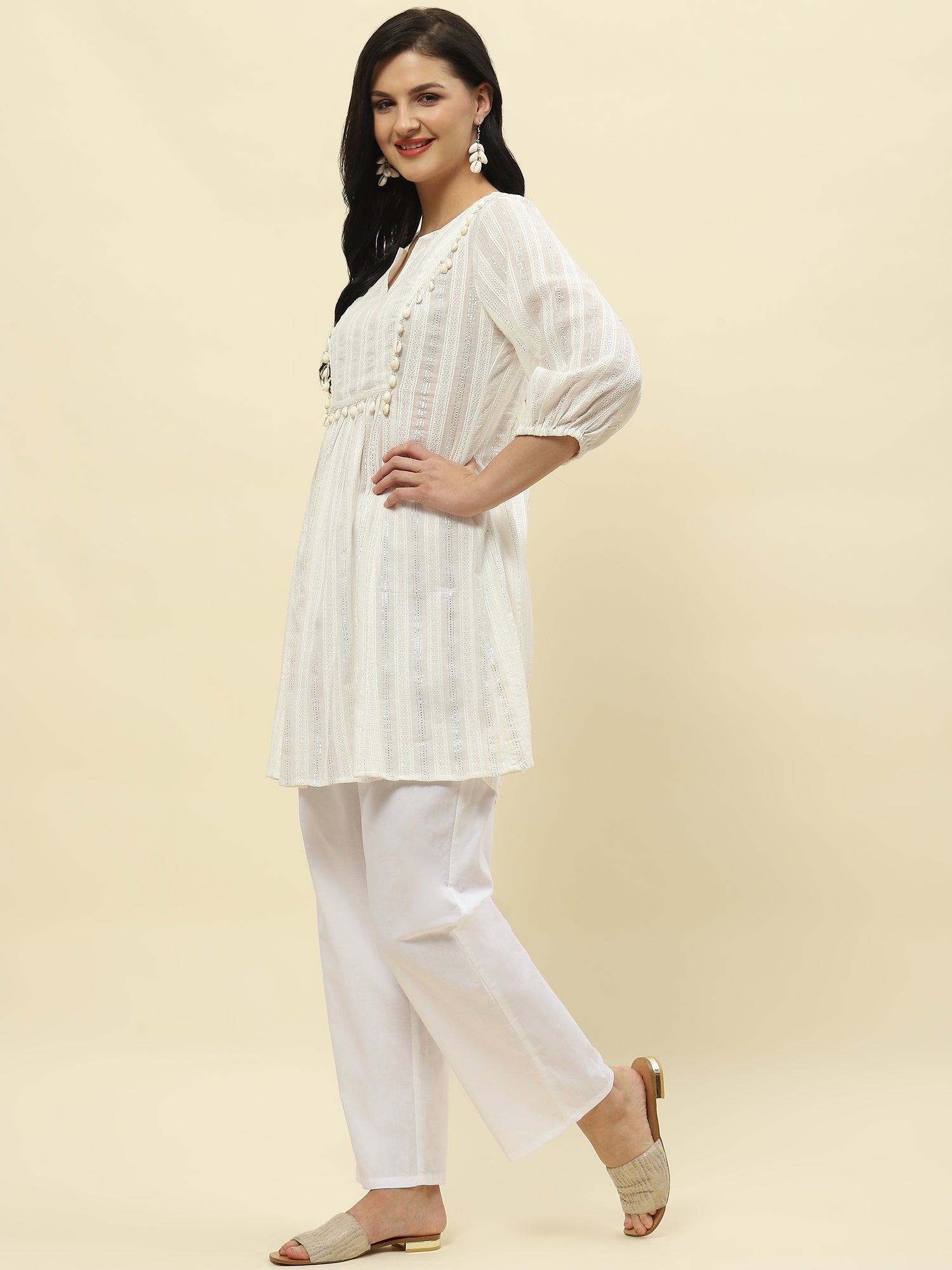 Ivory cotton lurex flared co-ord set