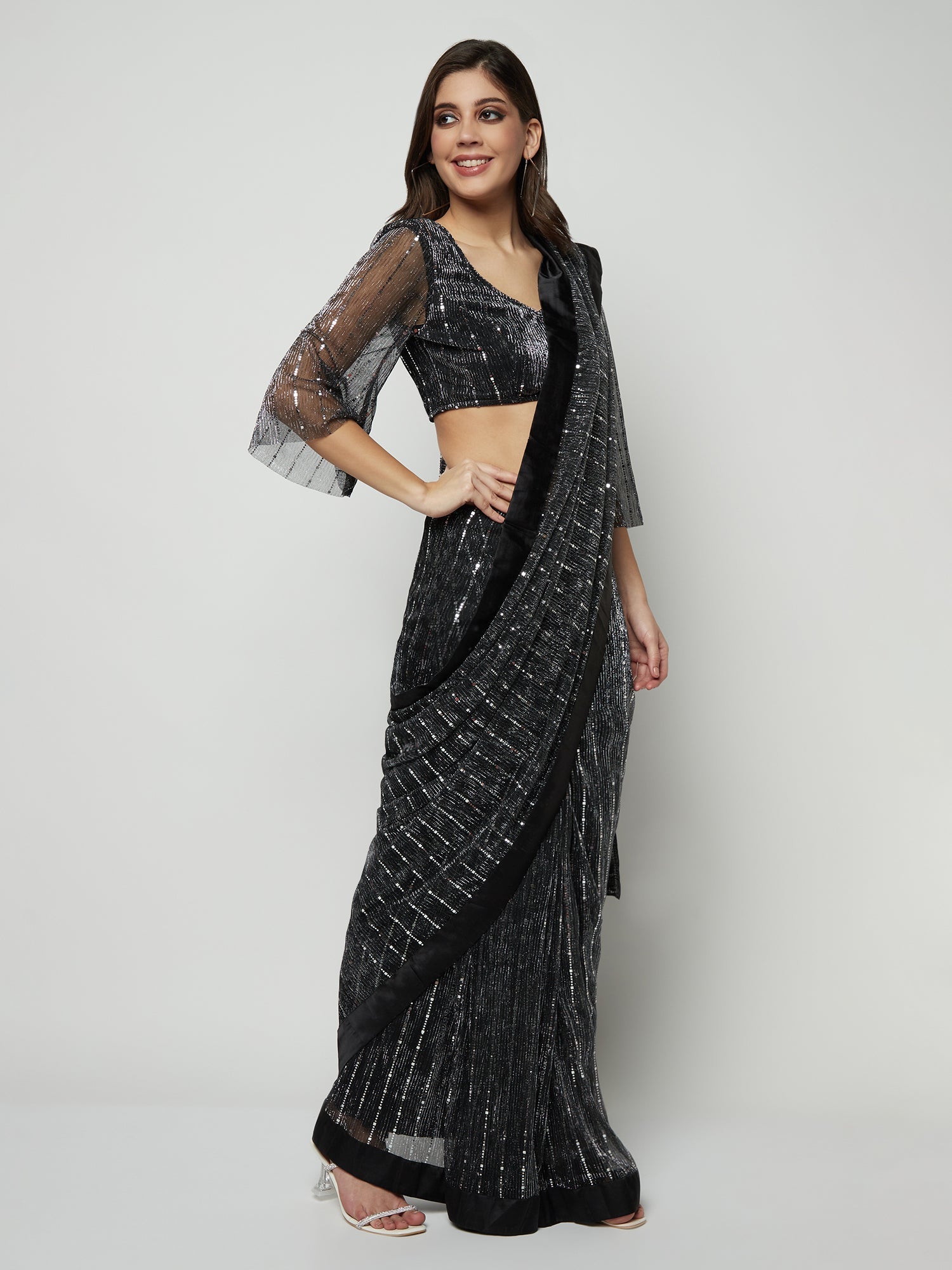 Tempting Black and Silver Saree