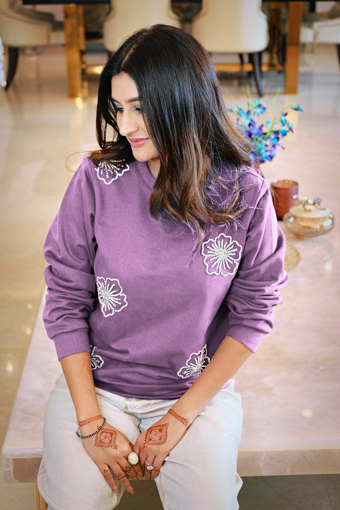 So-Stylish Sarwoski Lavender Sweatshirt