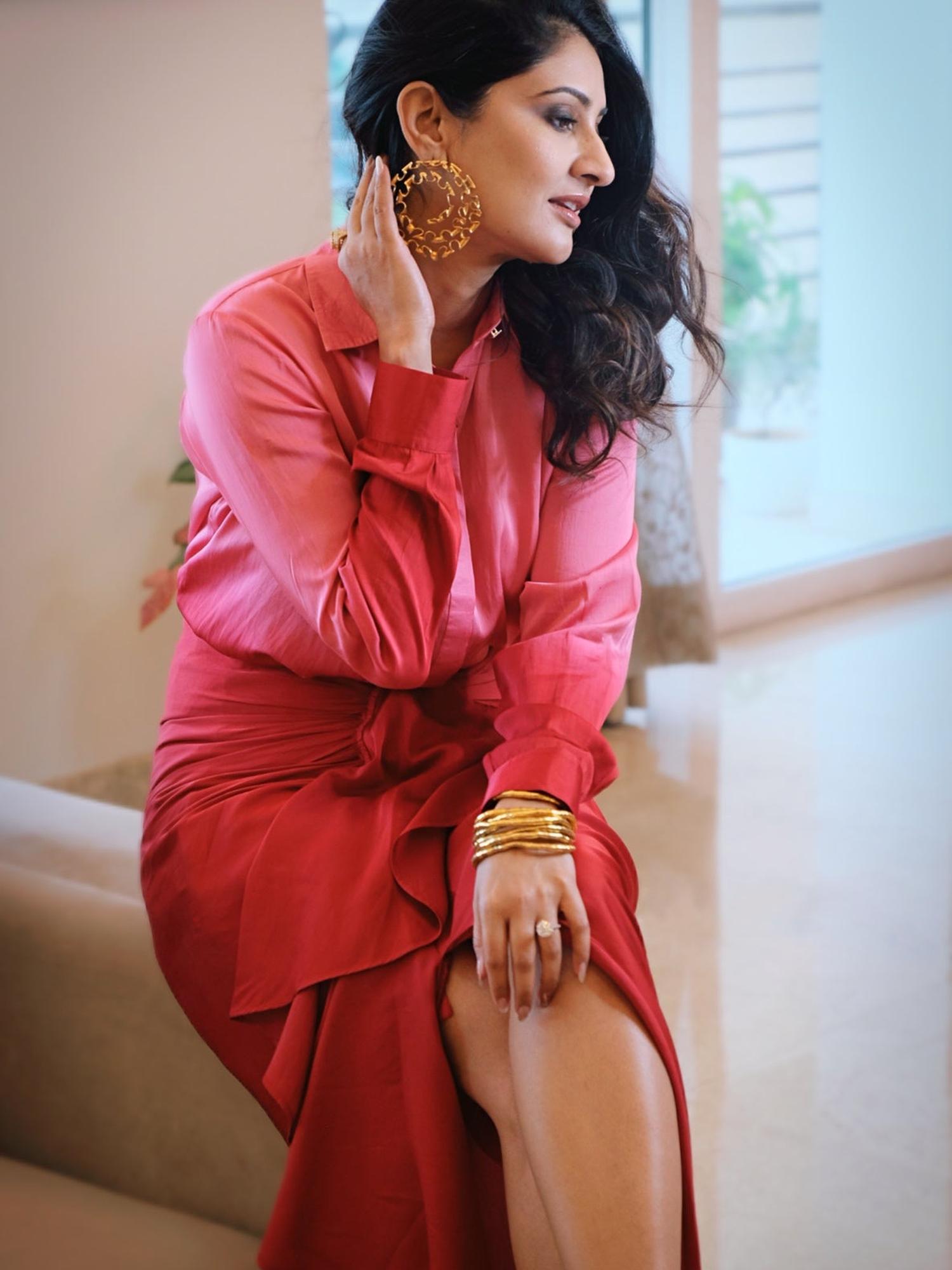 RED AND PINK DHOTI OMBRE SHIRT CO-ORD DRESS