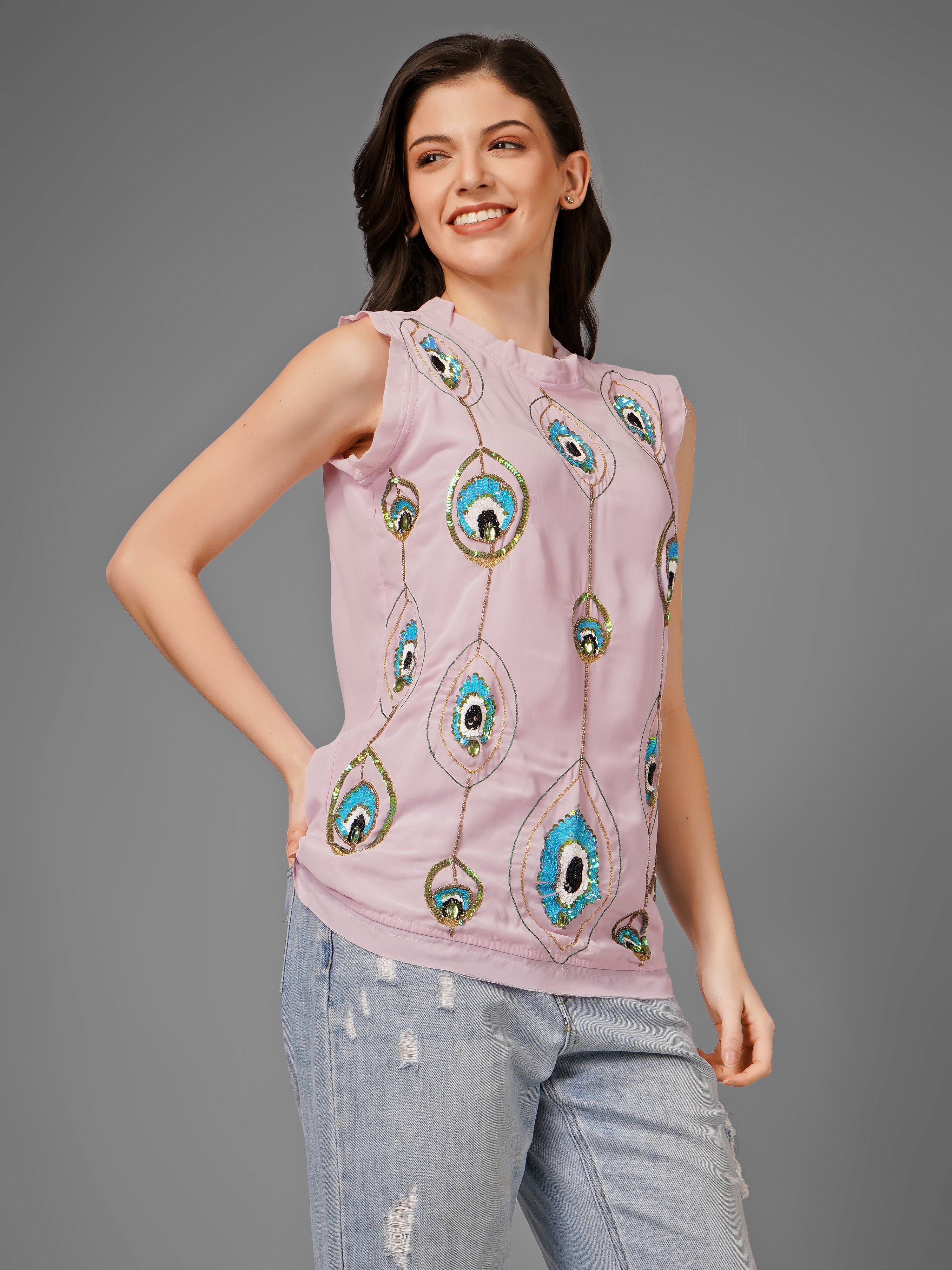 Peacock Pattern Pink Top