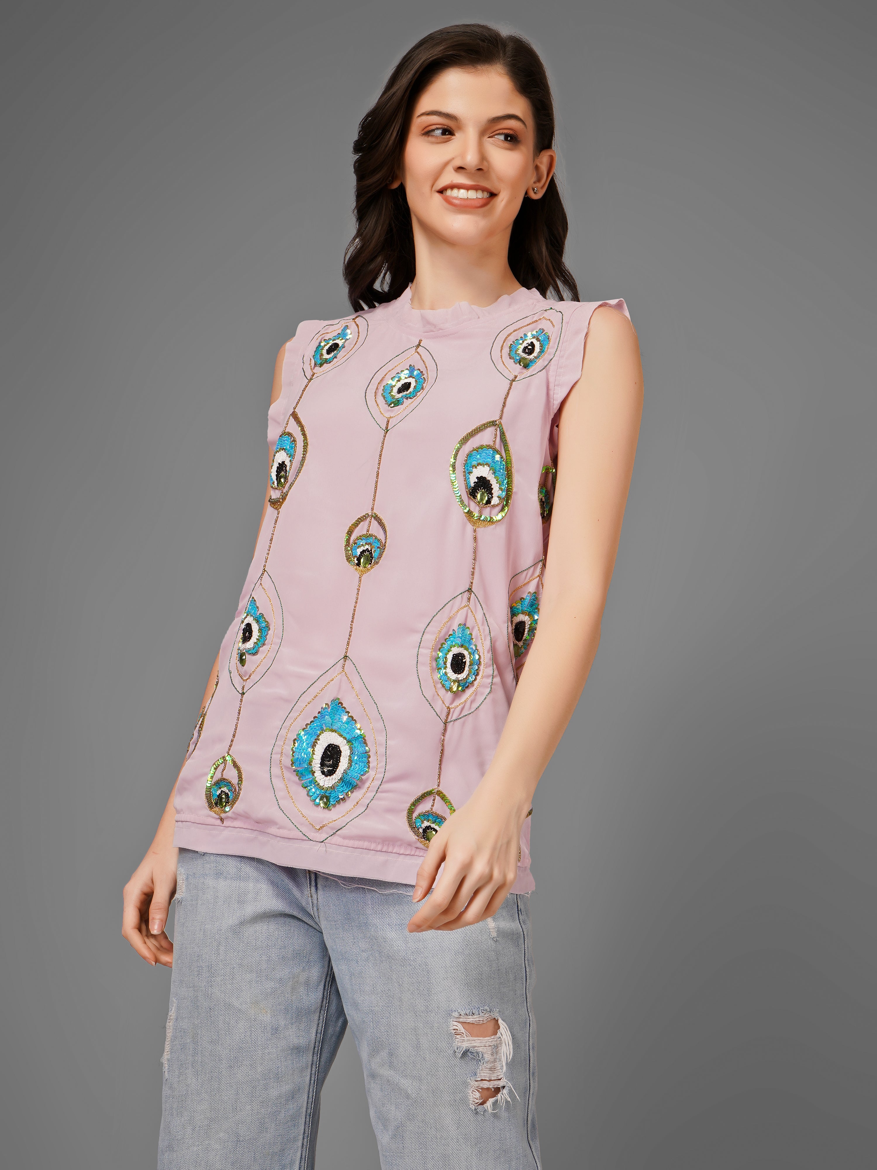 Peacock Pattern Pink Top