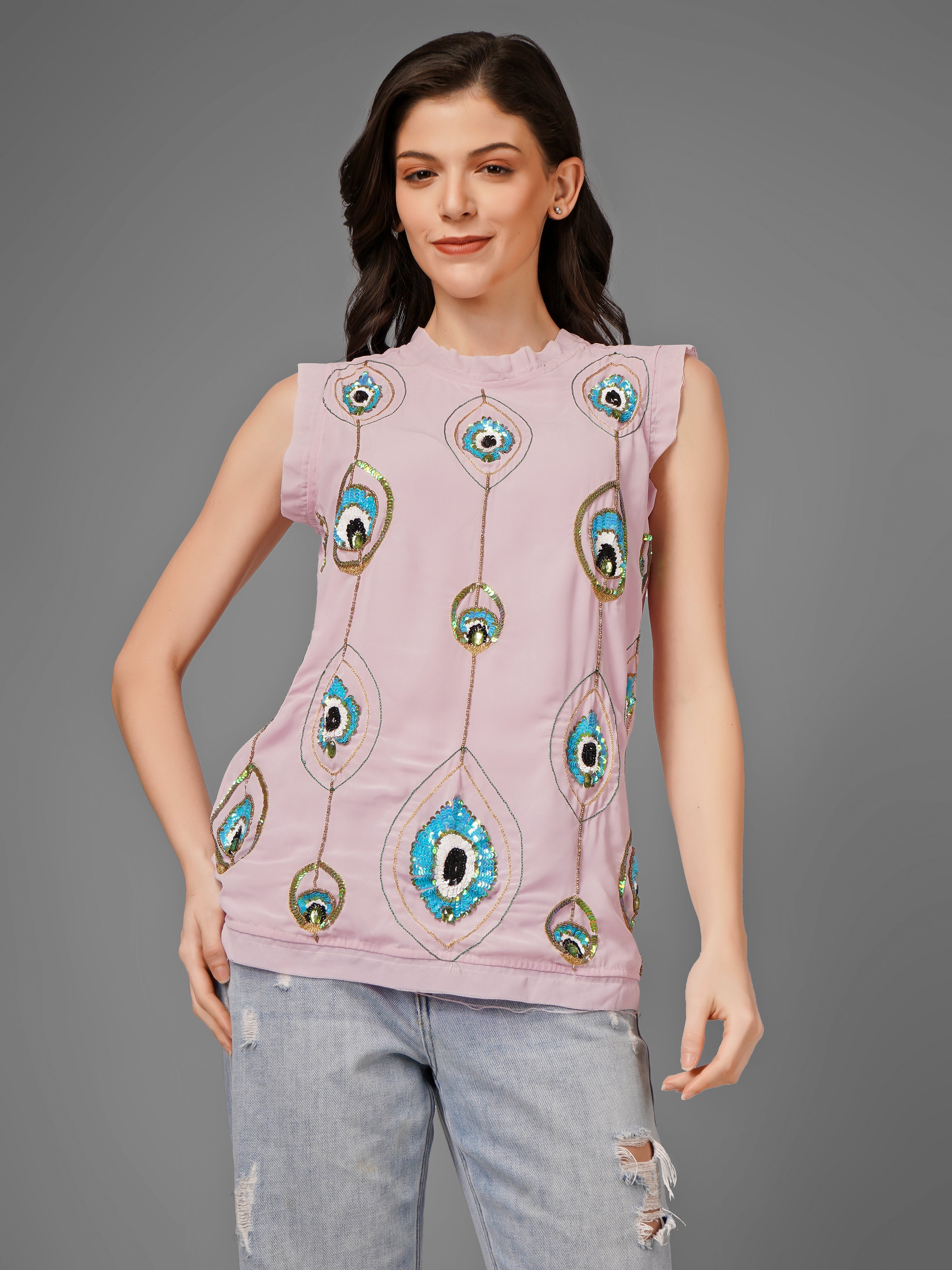 Peacock Pattern Pink Top