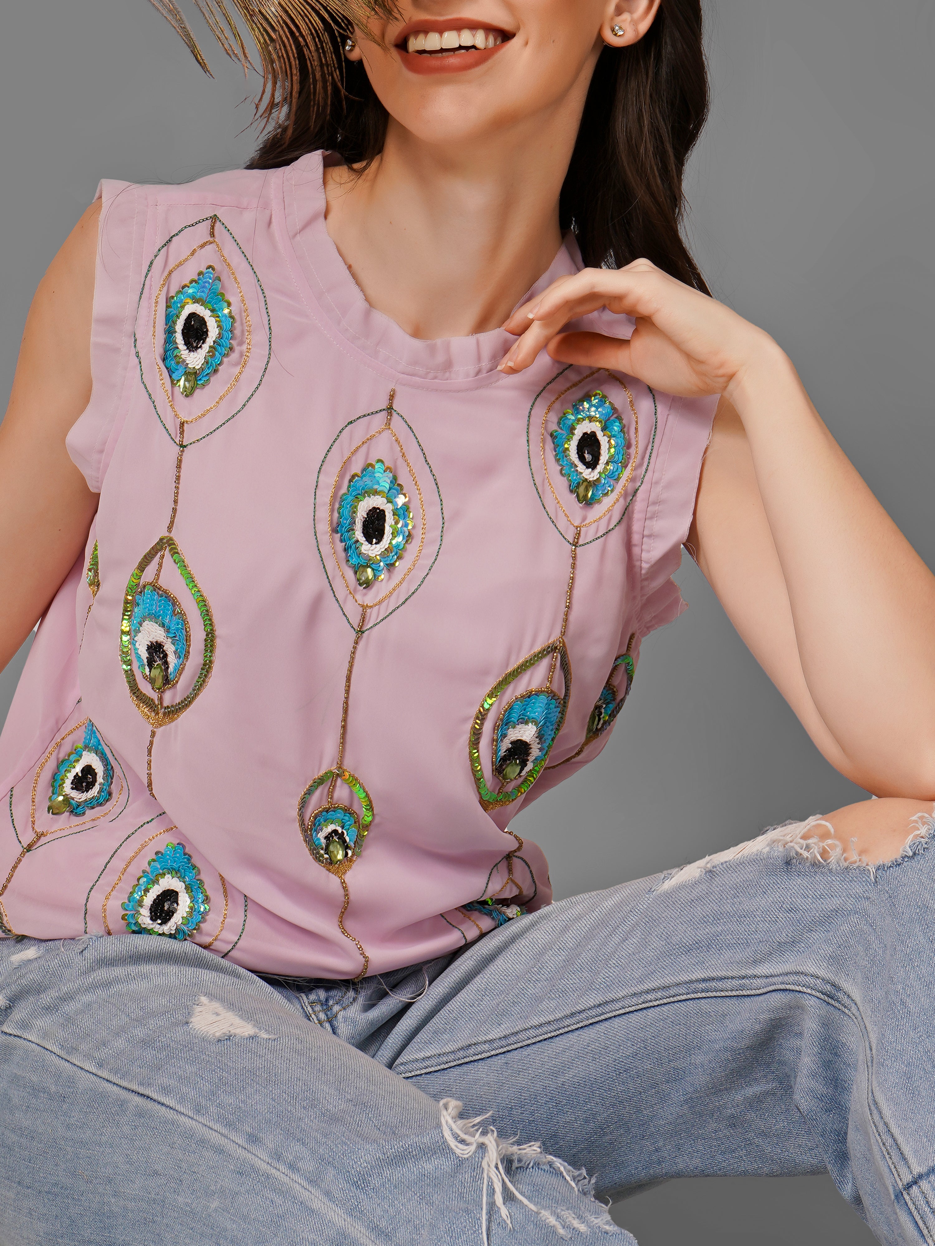 Peacock Pattern Pink Top