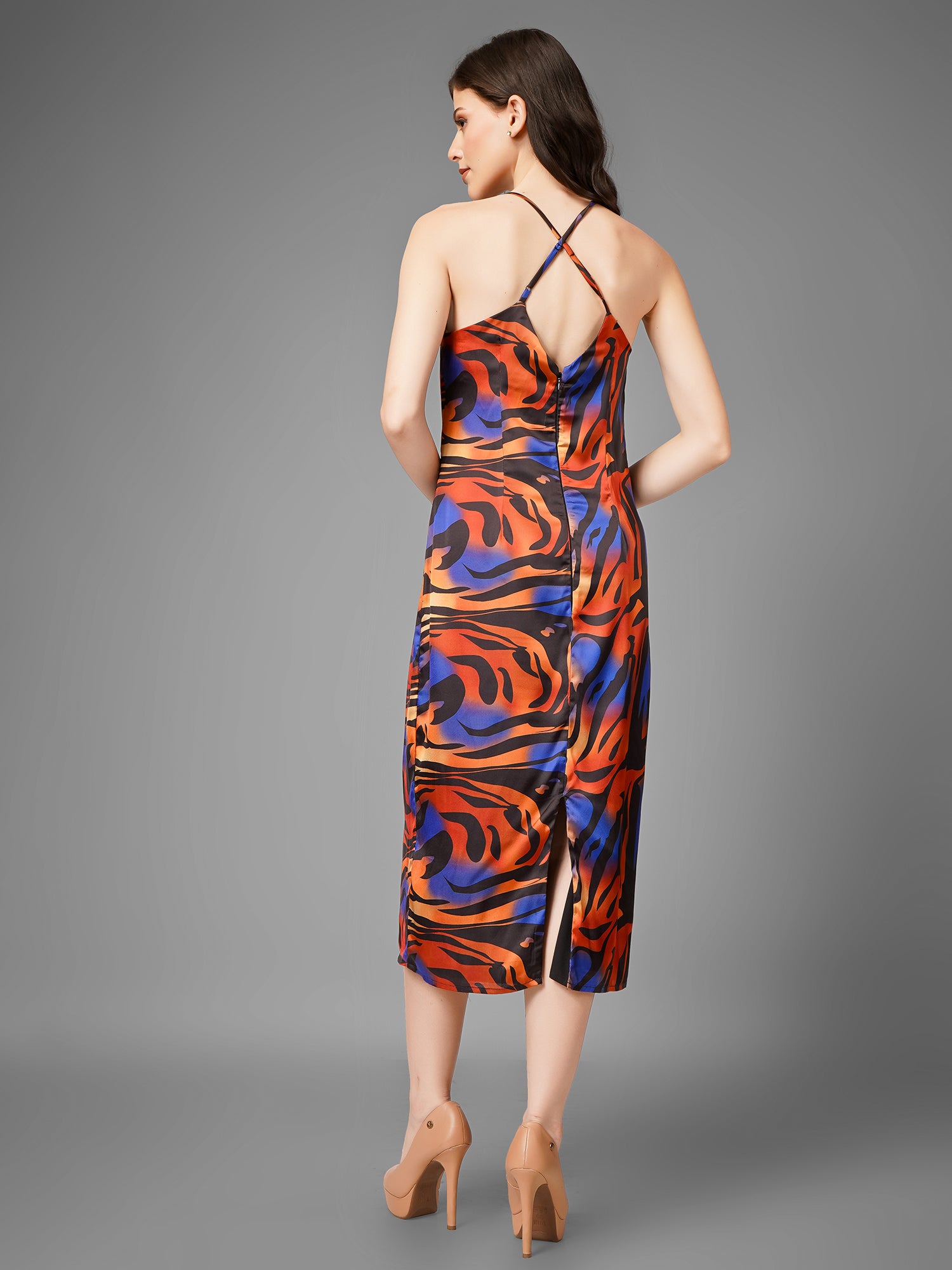 Fire Print Midi Dress