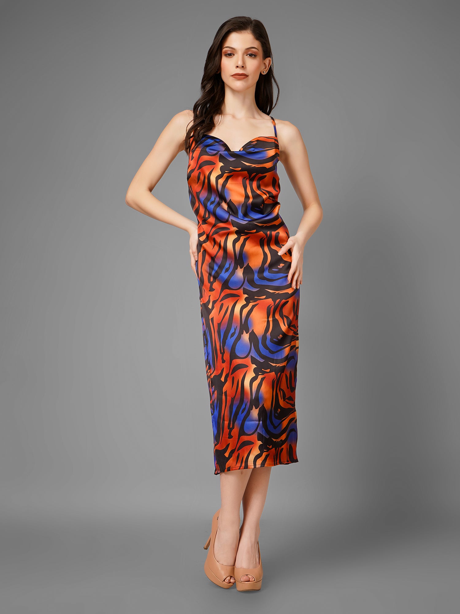 Fire Print Midi Dress