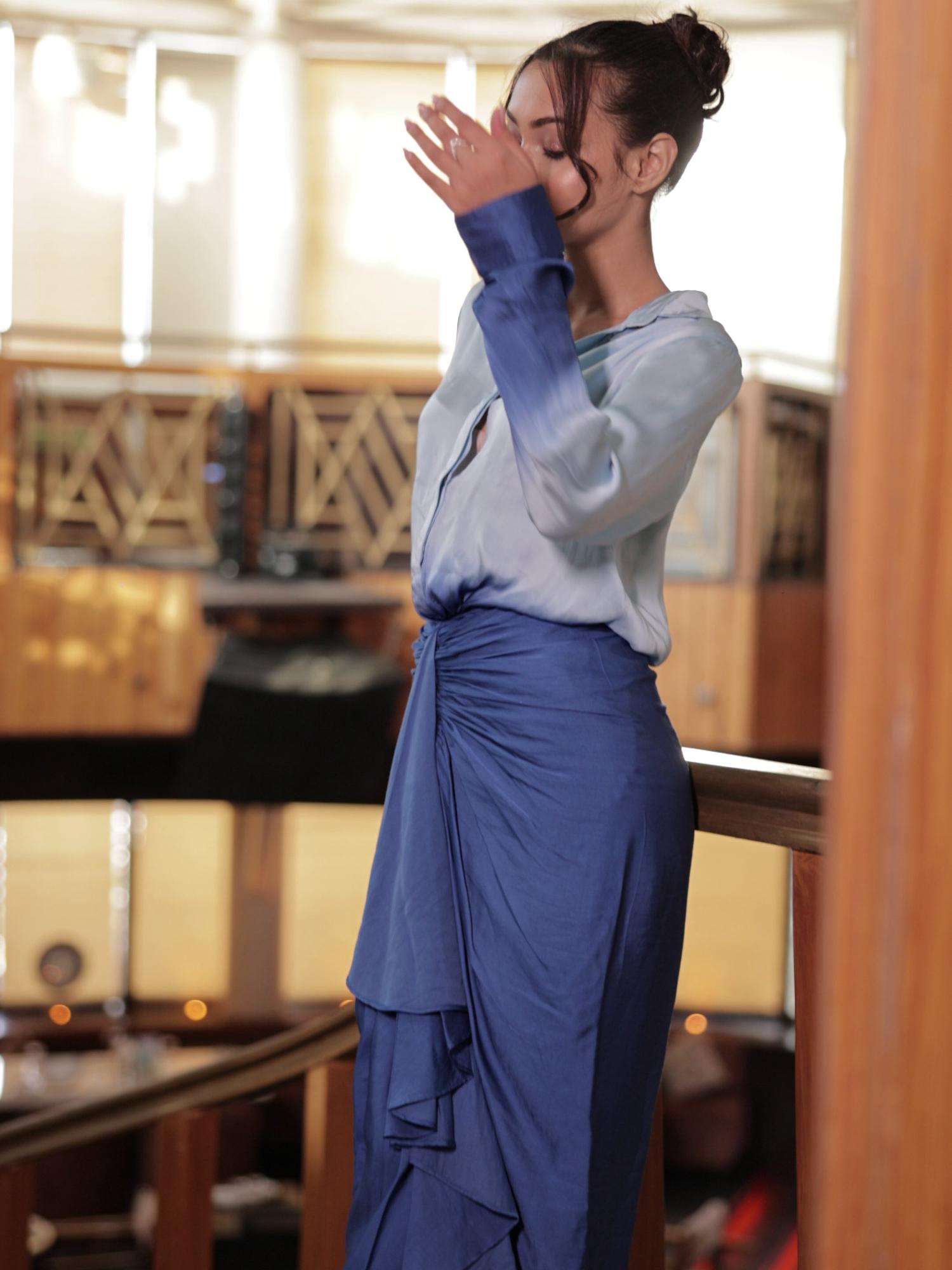 BLUE OMBRE DHOTI OMBRE SHIRT CO-ORD SET