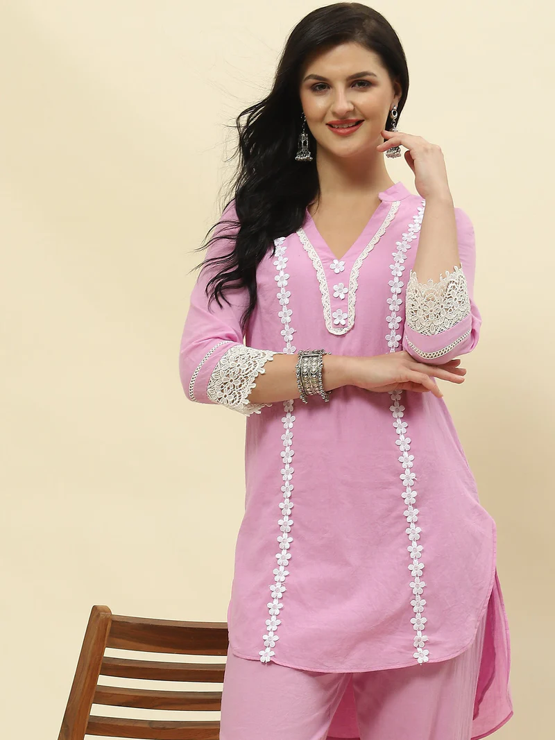 lilac lace detail kurta