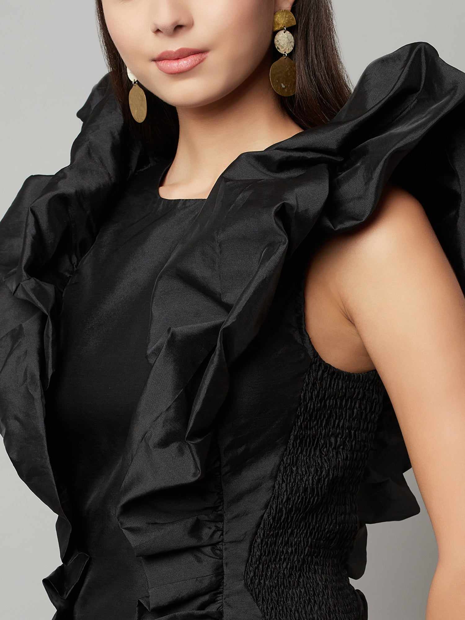 flouncy ruffle black dress