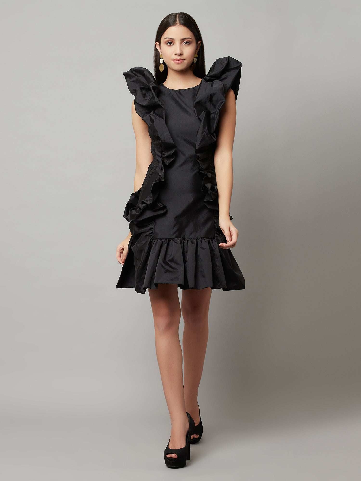 flouncy ruffle black dress