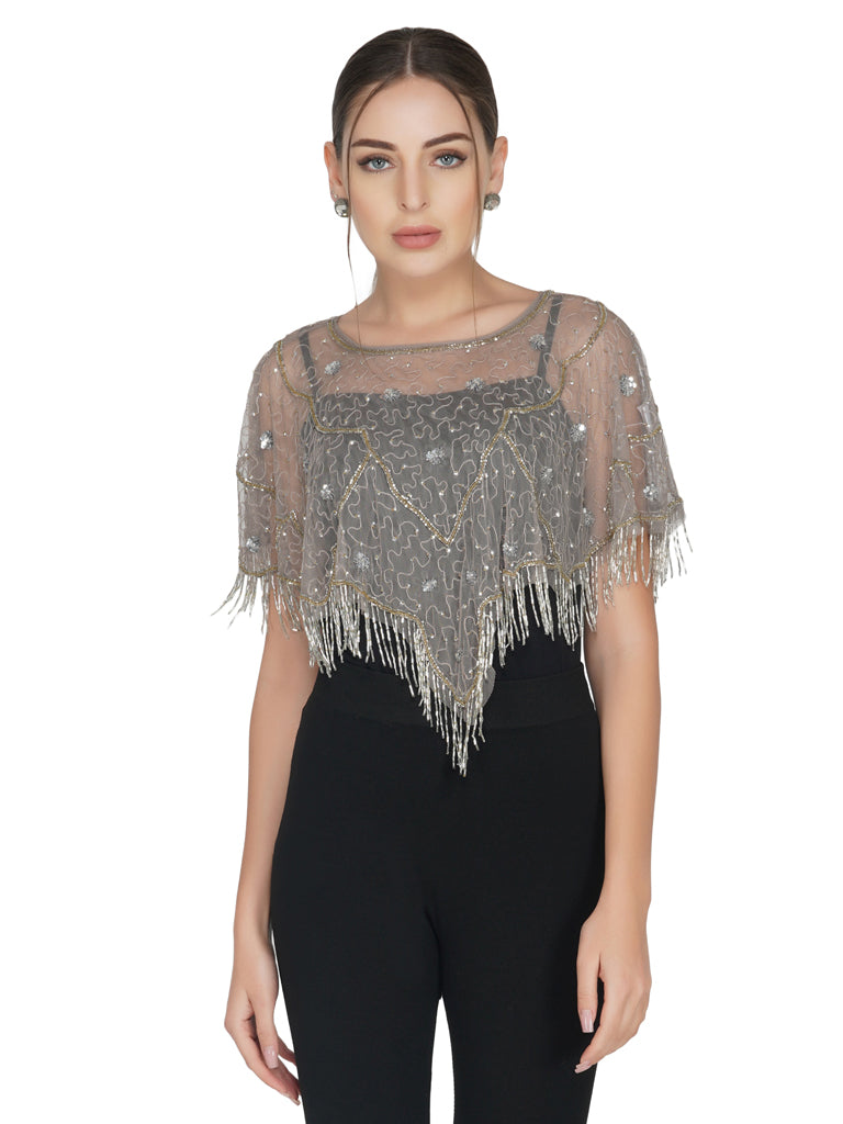 v shape geometric tulle shrug