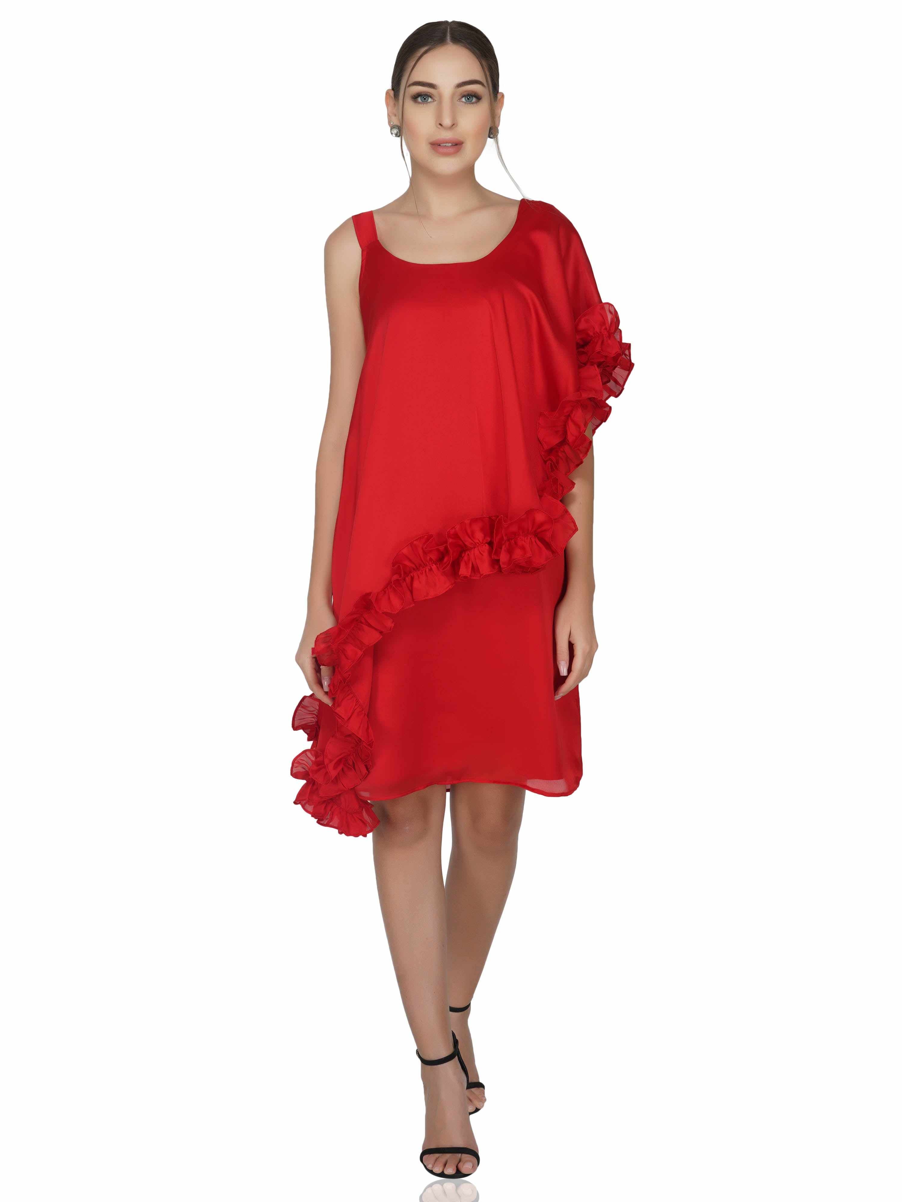 ruffled satin finish georgette dress