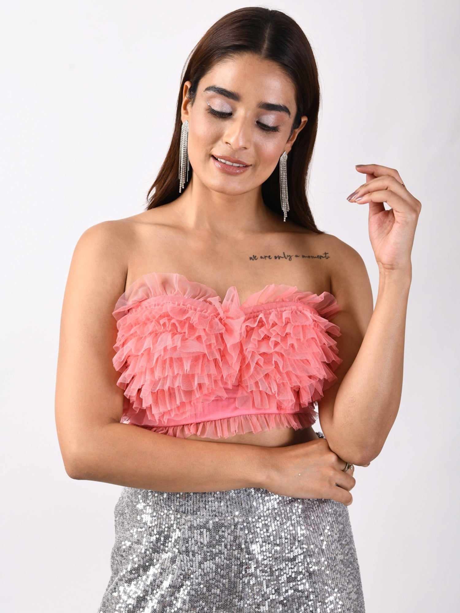 pink frills bandeau bustier