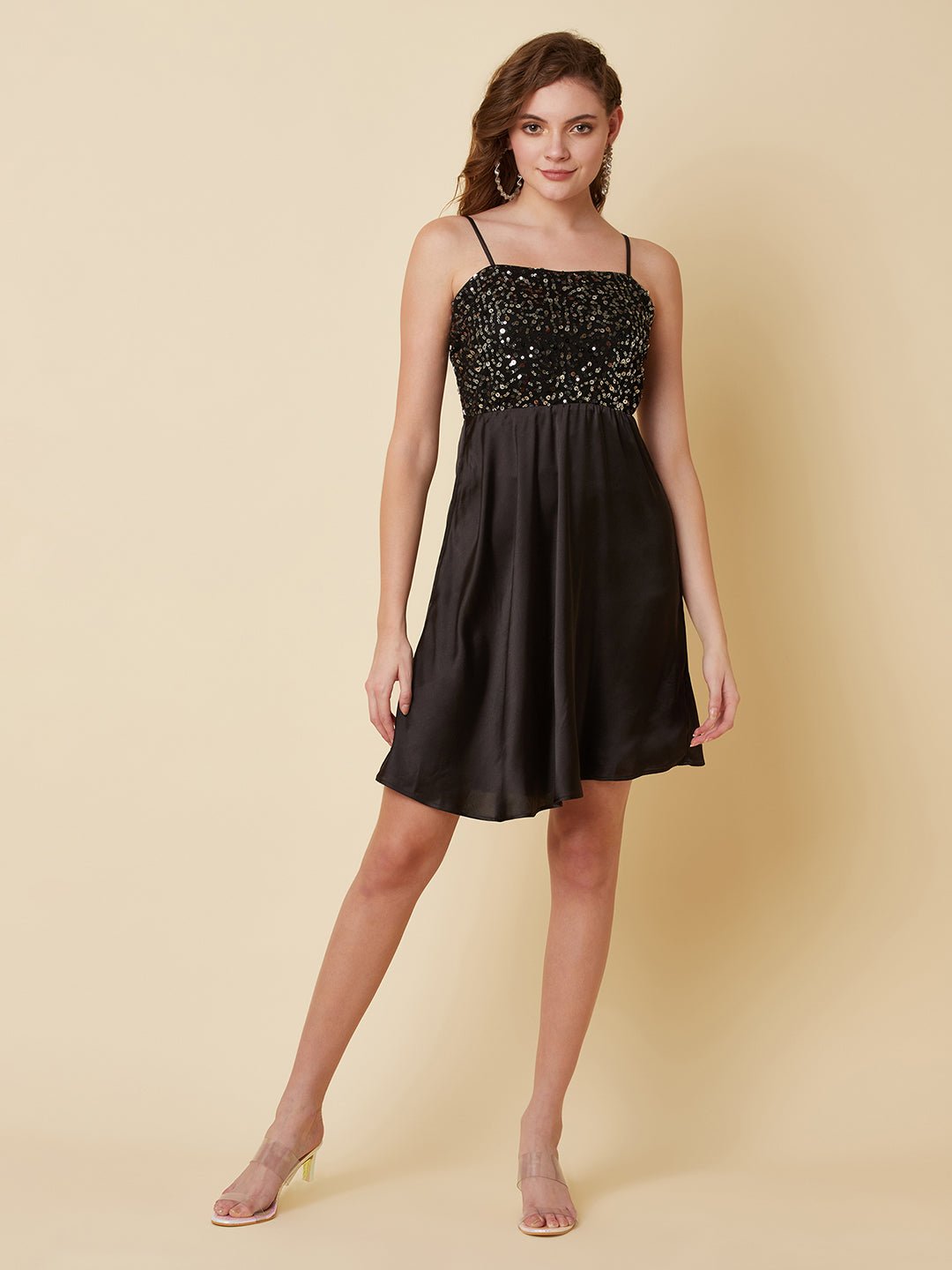 a line sequins black dress