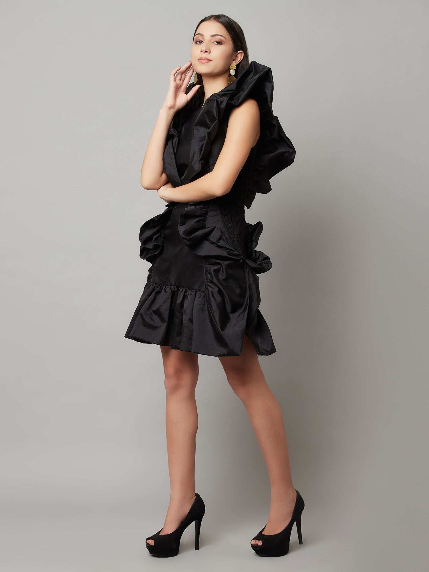 flouncy ruffle black dress