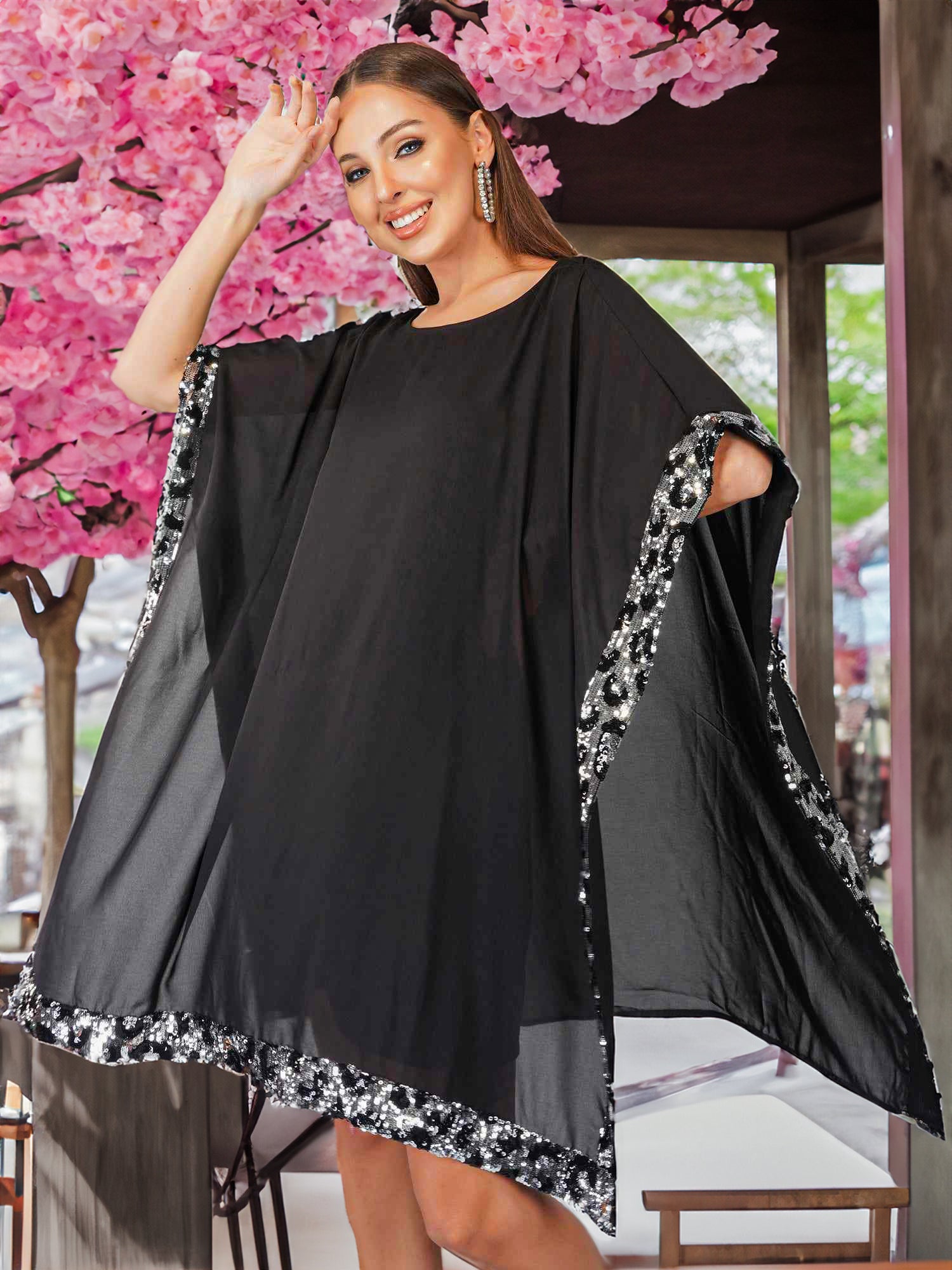 Dual Tone Sequins Cape Dress