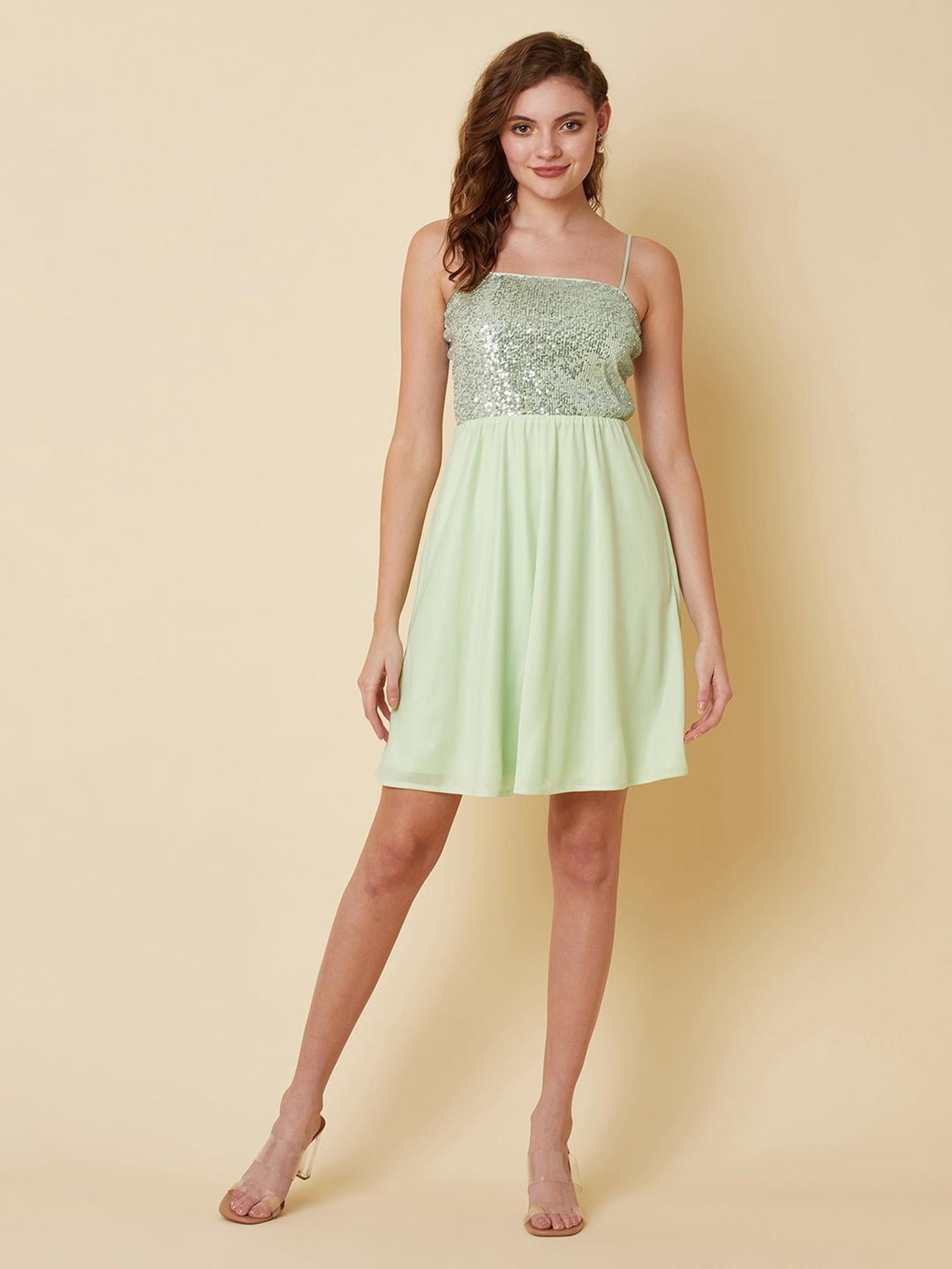 A-line Light Green Sequins Dress