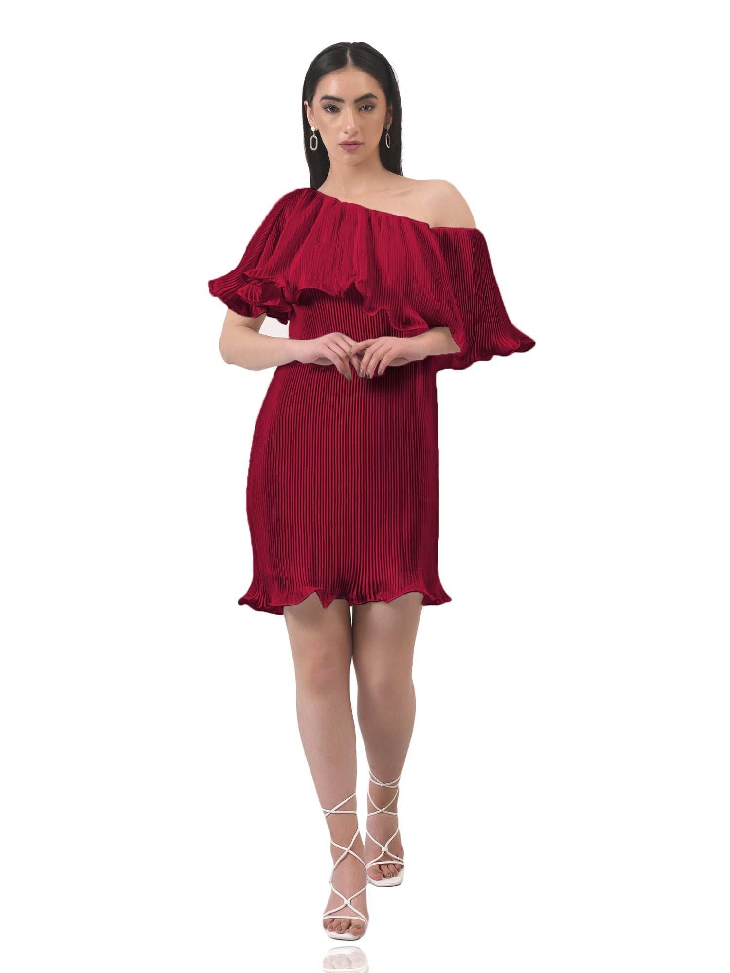 maroon imaginative pleated maroon dress