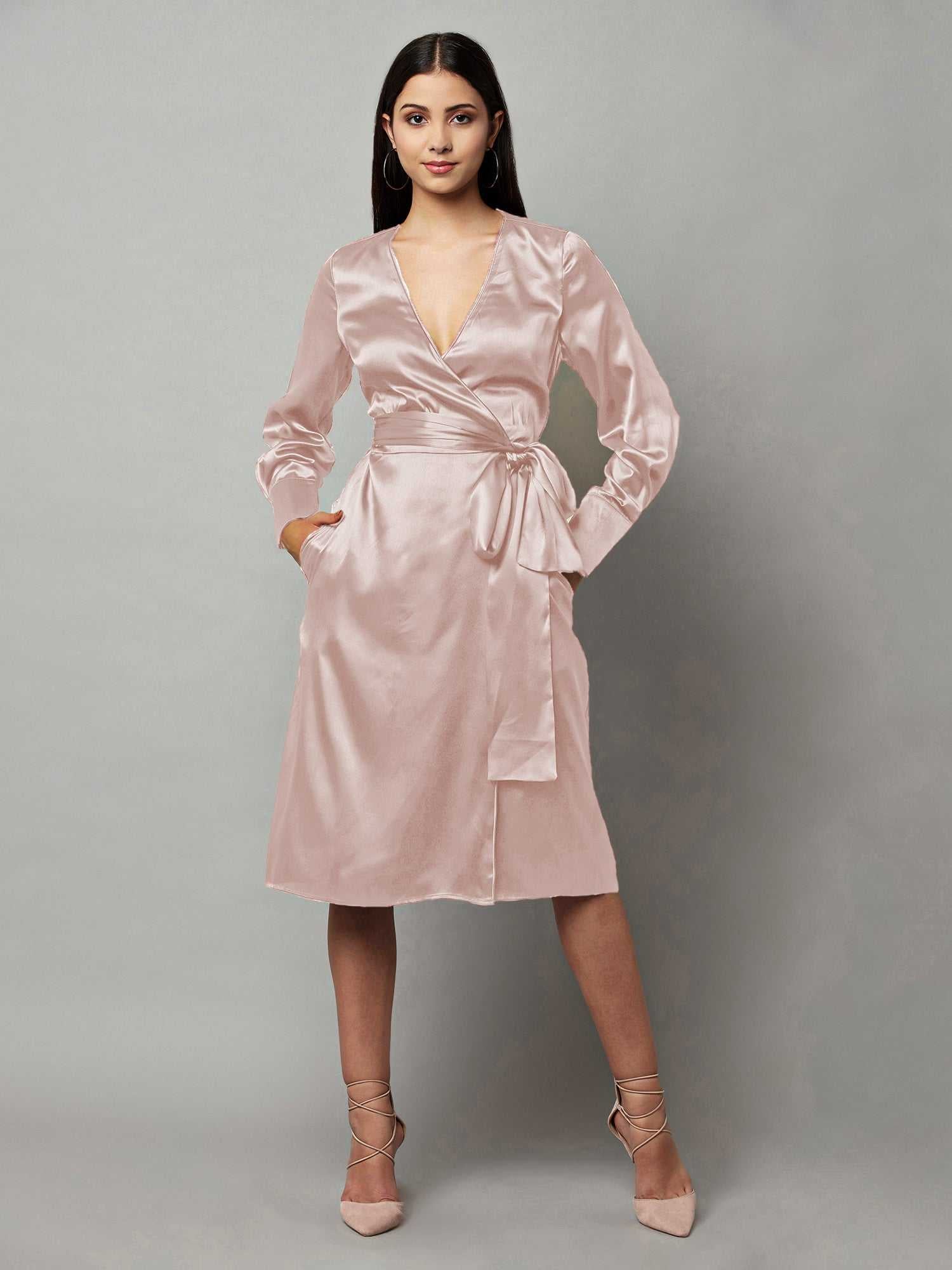 nude shade wrap dress