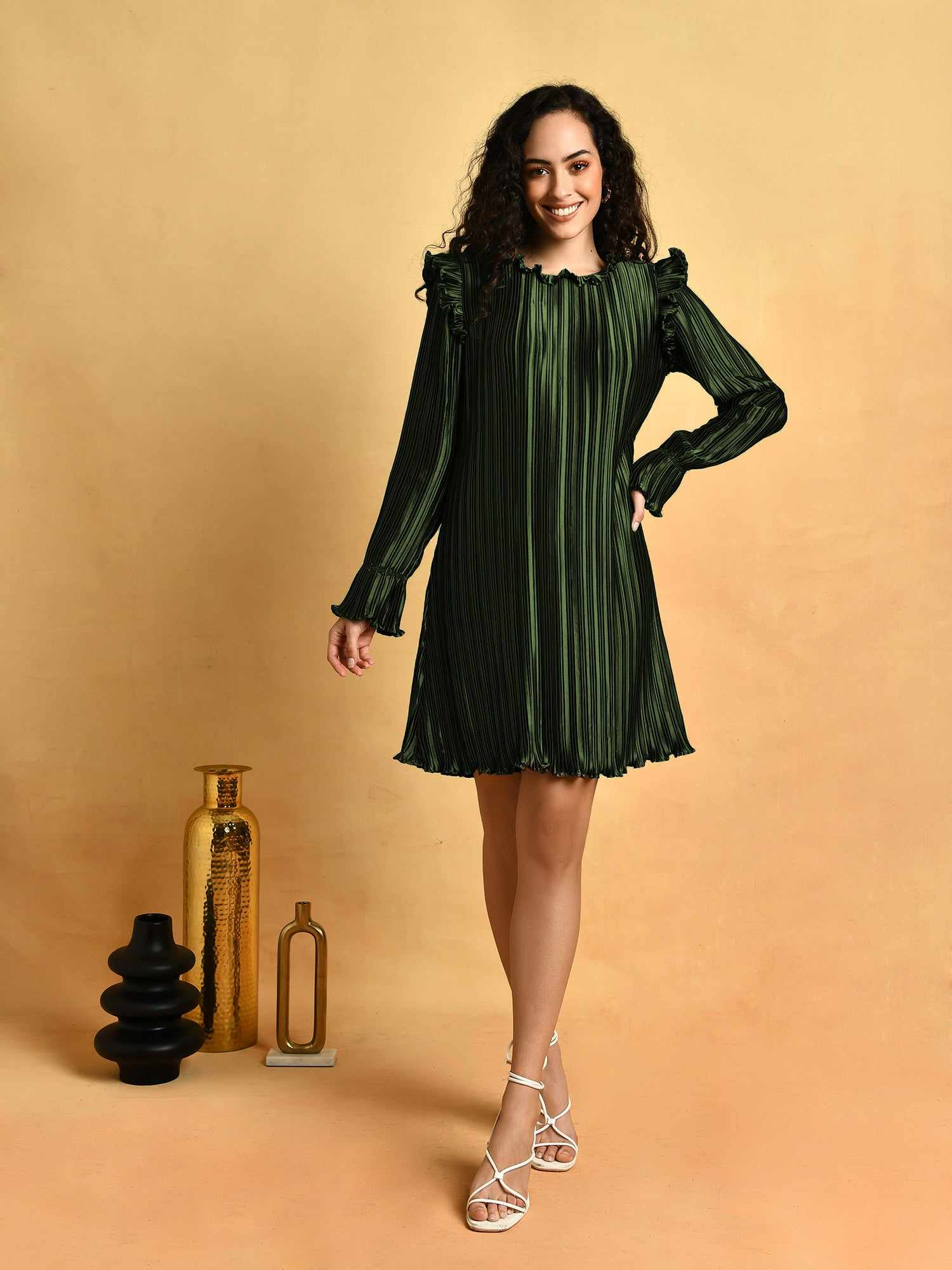 symmetry imaginative pleated olive dress