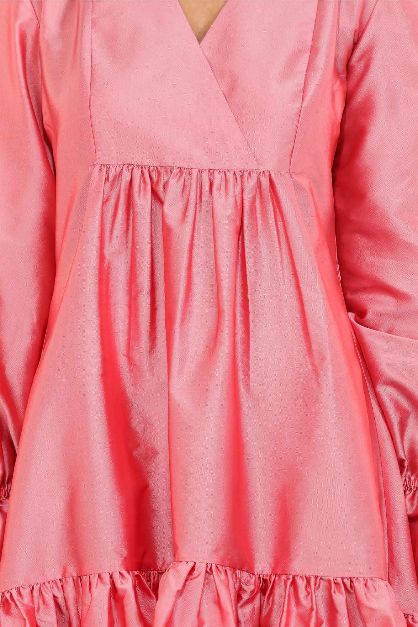 powder pink flounce midi dress