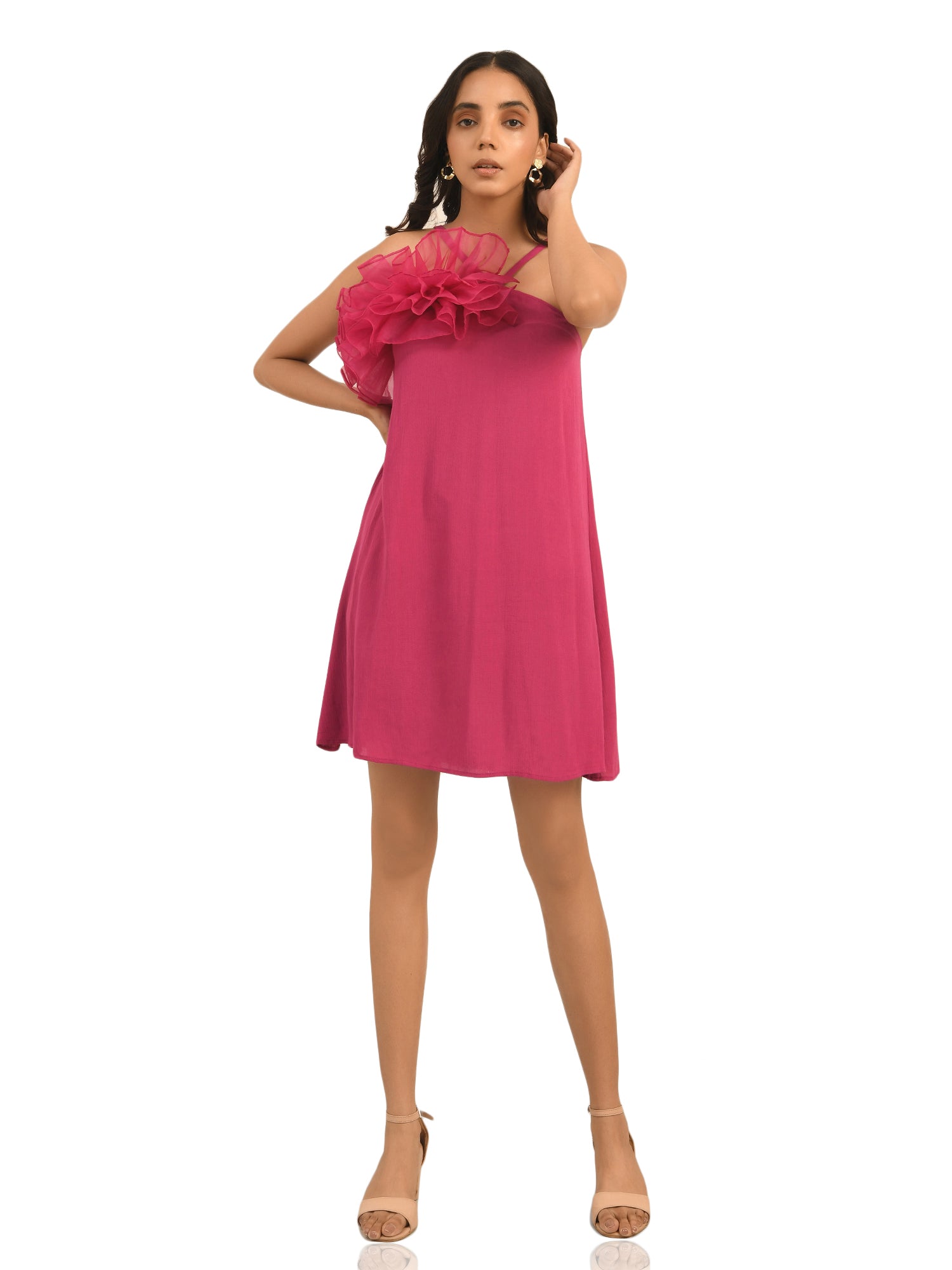 luxury vacay hot pink a line ruffle dress