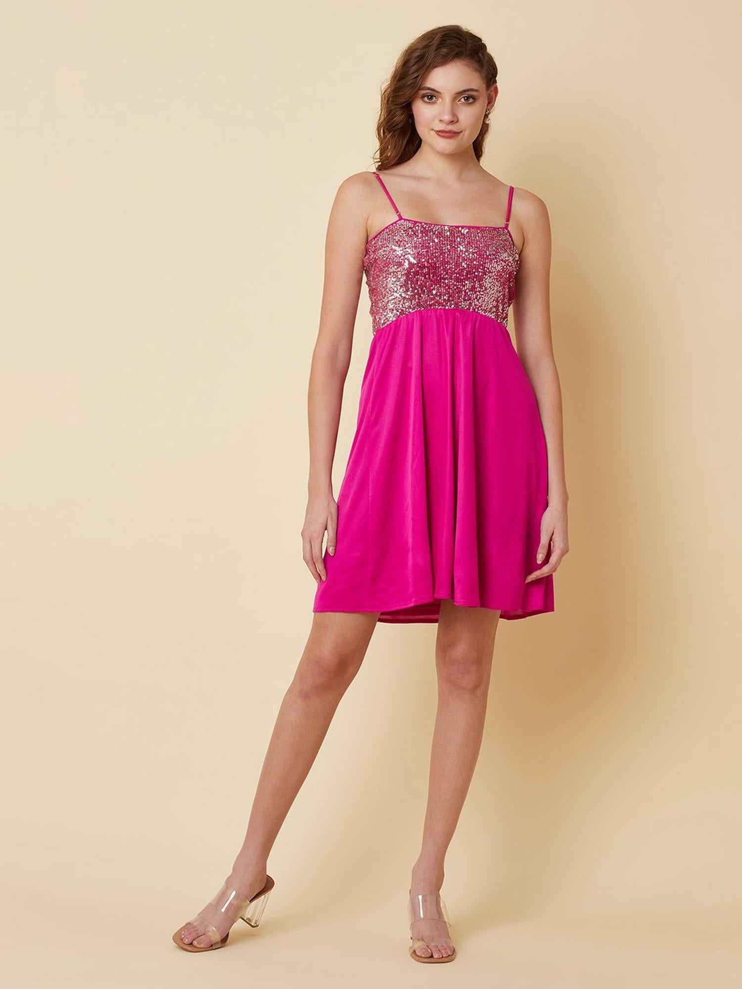 A-Line Pink Sequins Dress