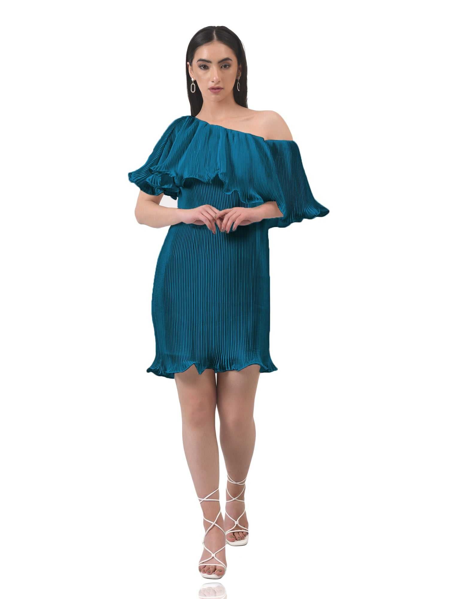 teal imaginative pleated white dress