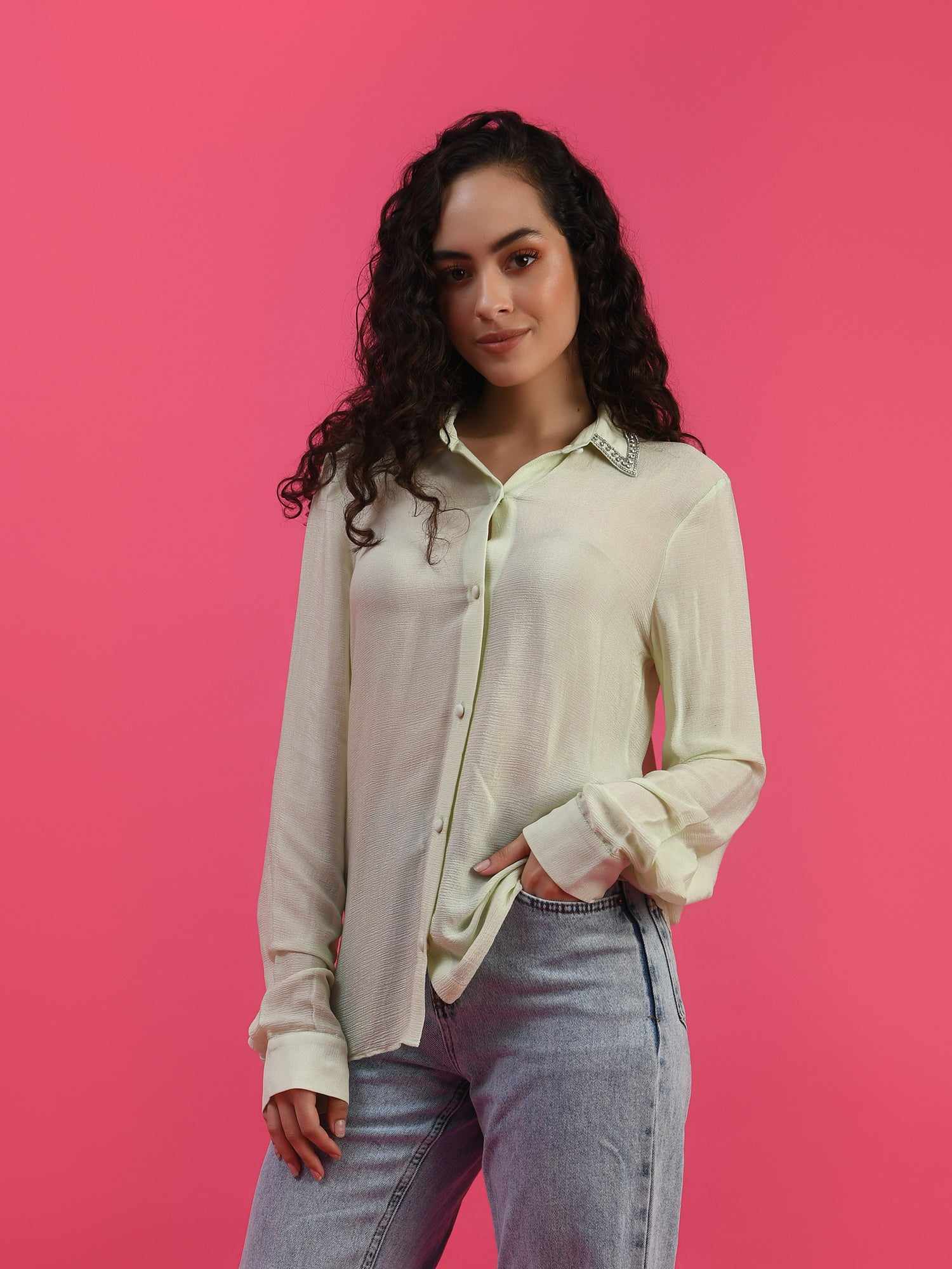 deluxe embellished pastel green shirt