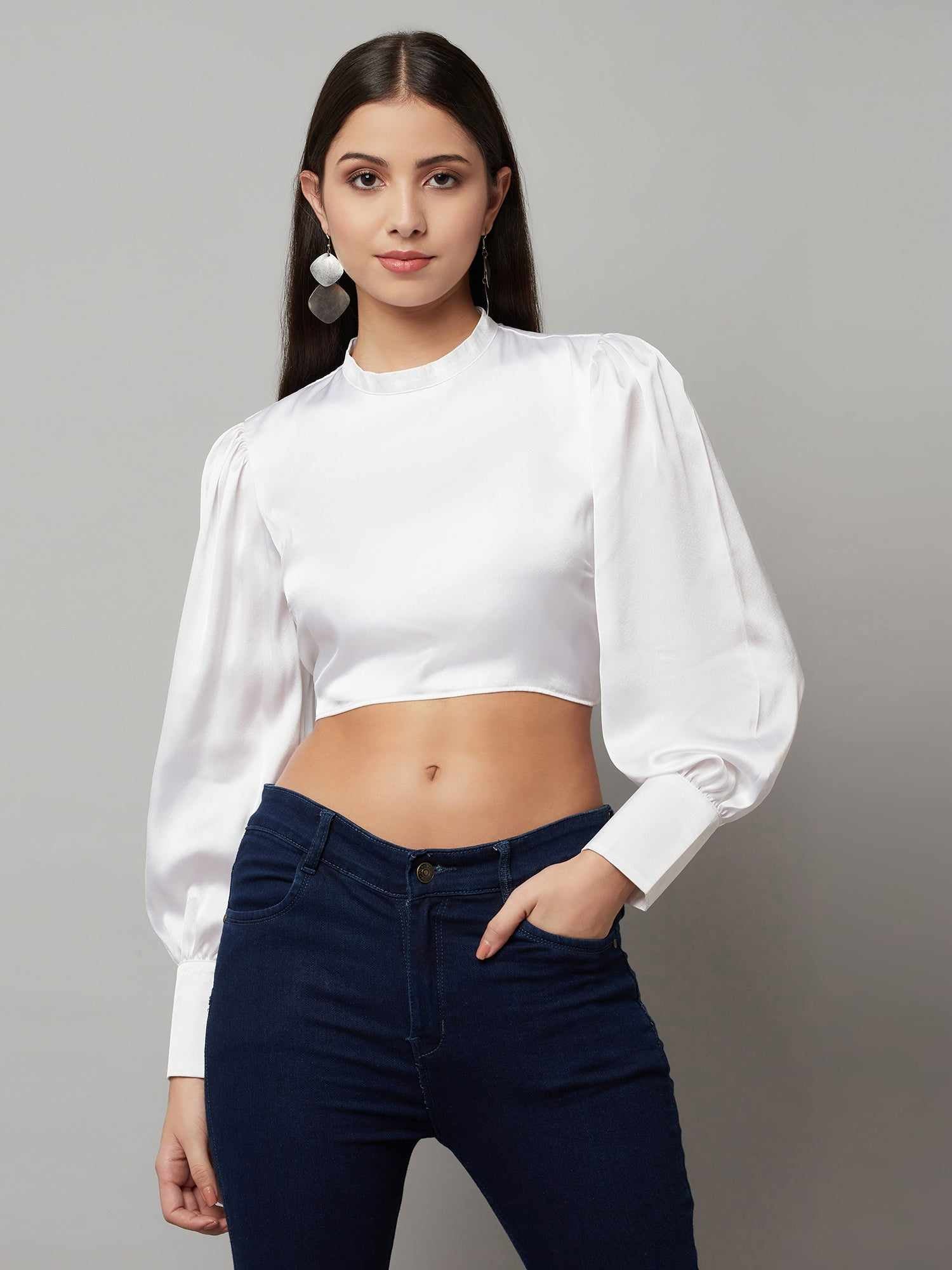 ballon sleeve white crop top