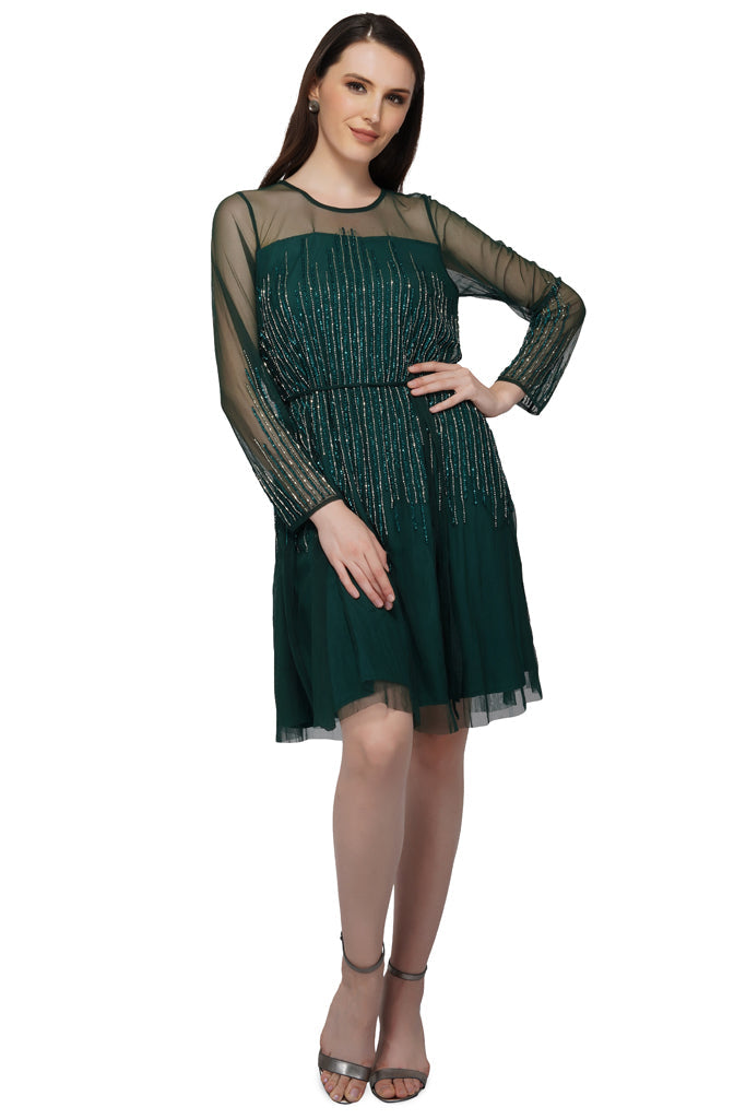 green sequin tulle mini