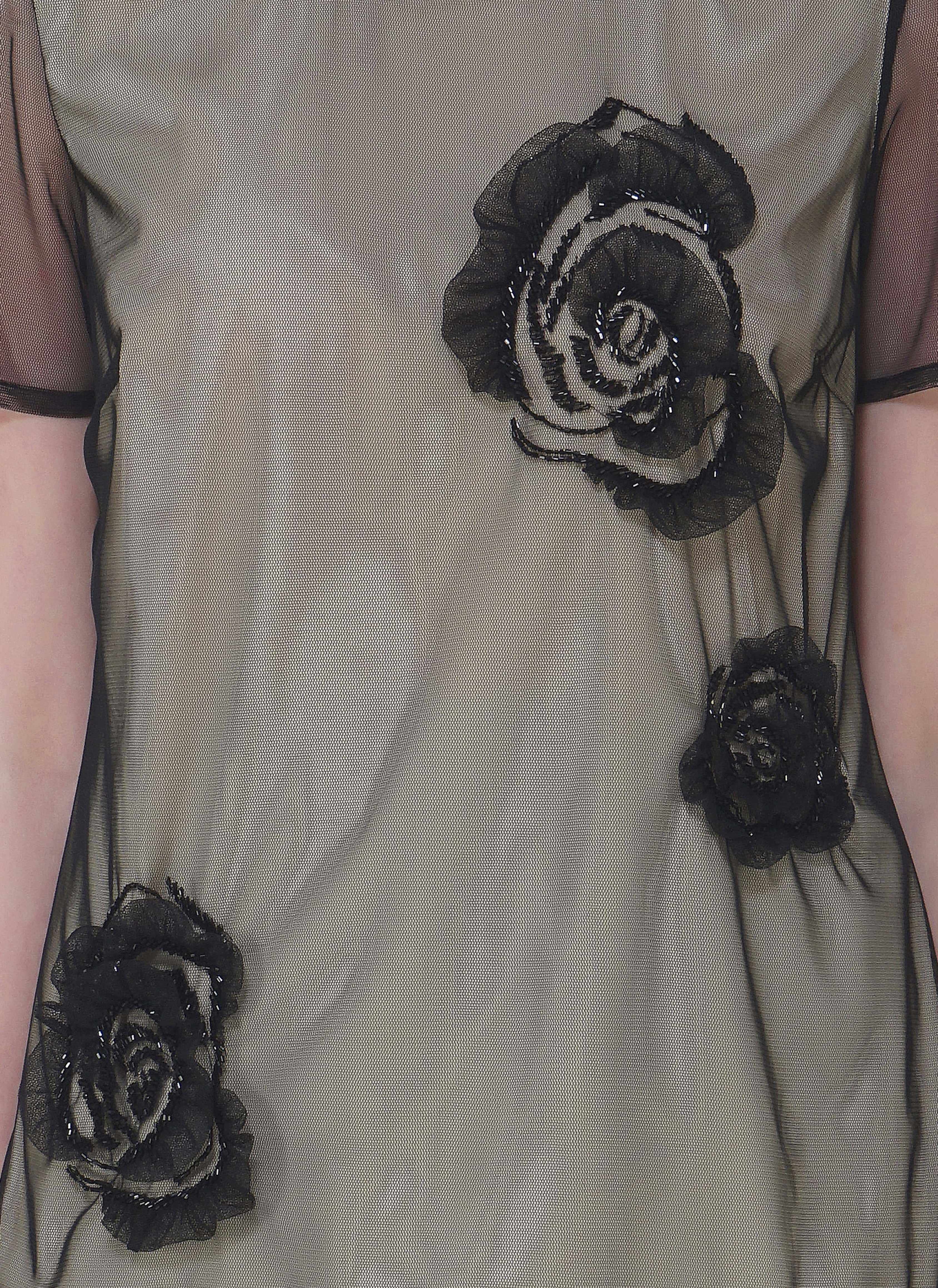 rose motif half sleeve tulle blouse