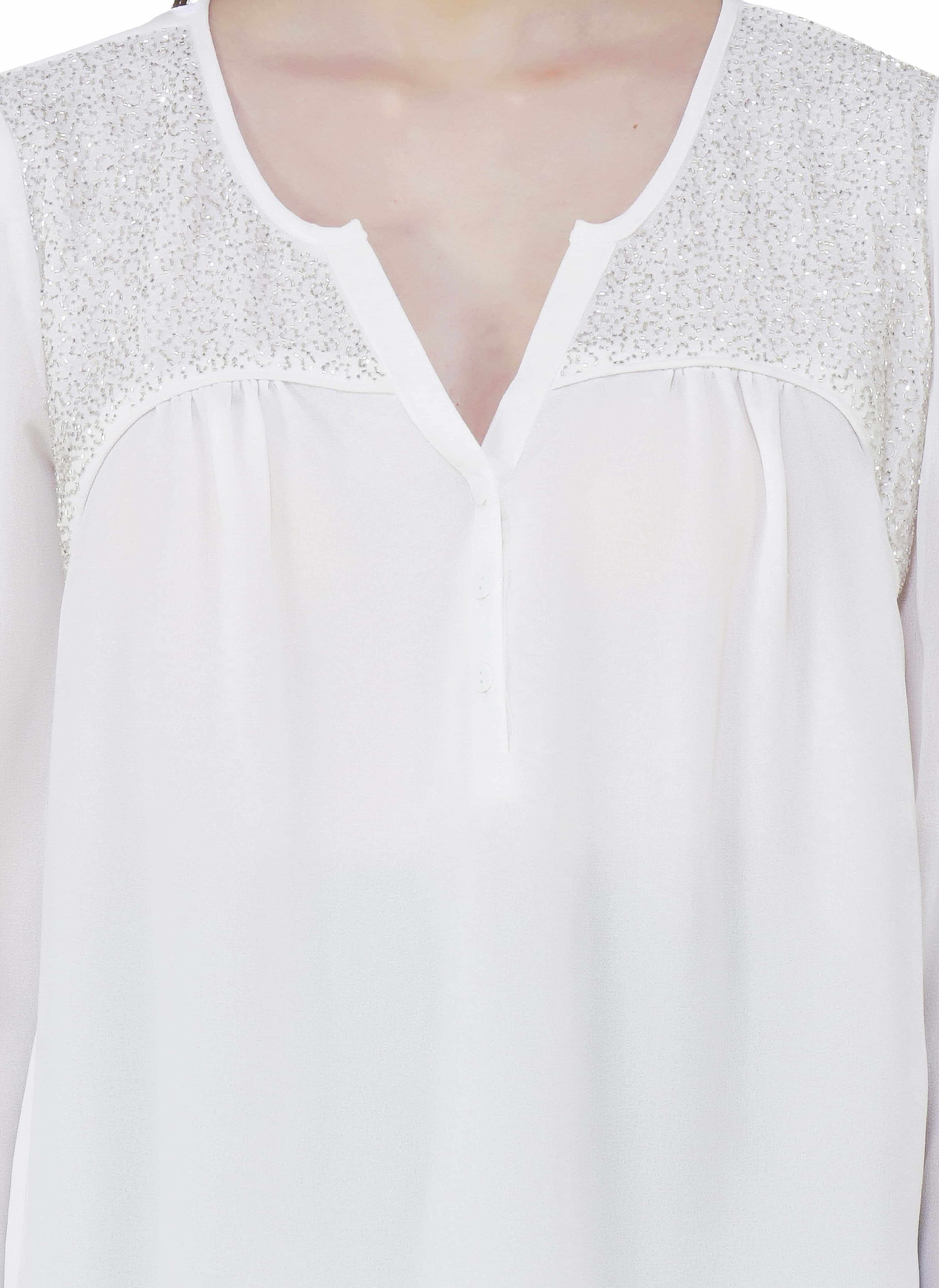 white top with beaded front yokes