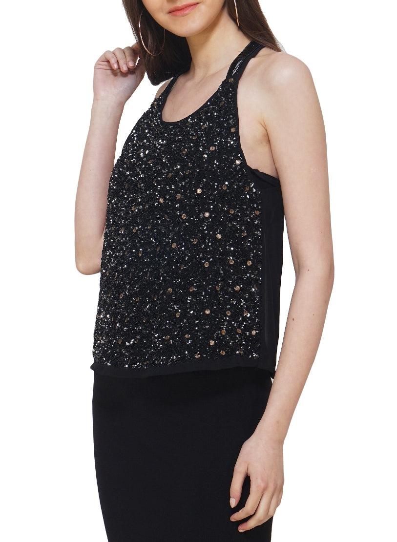 black and antique sequin racerback