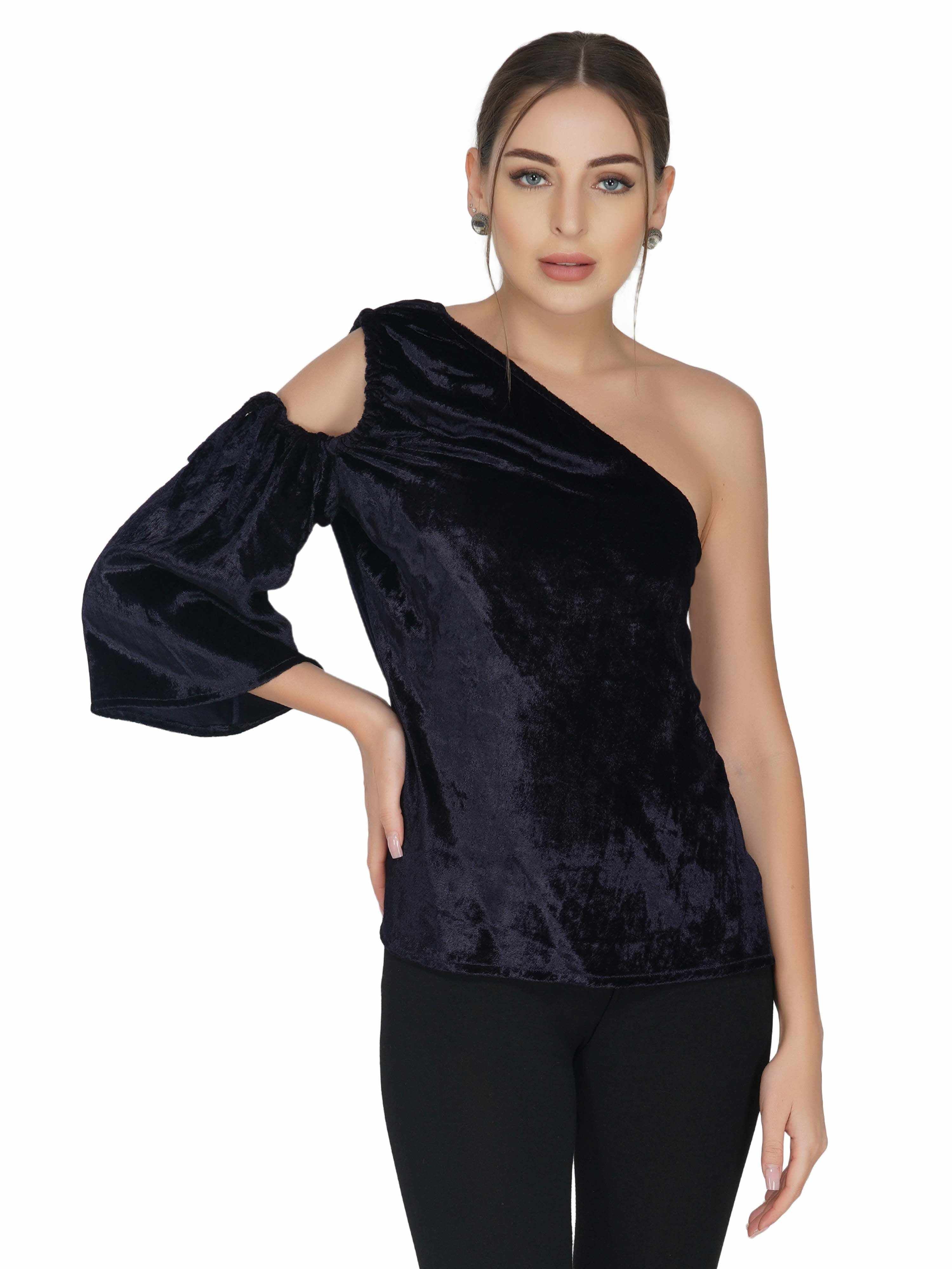 one shoulder velvet top