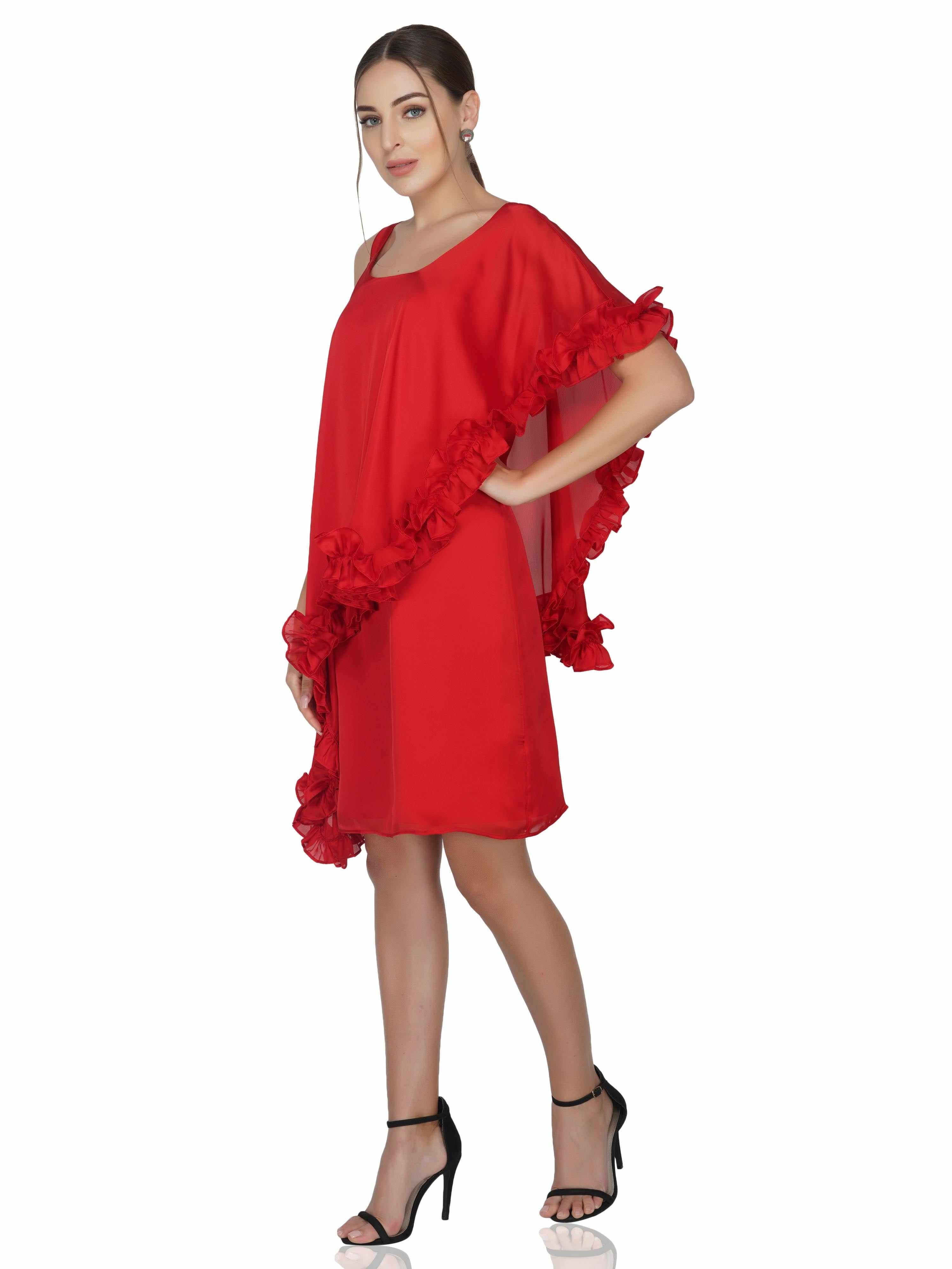 ruffled satin finish georgette dress