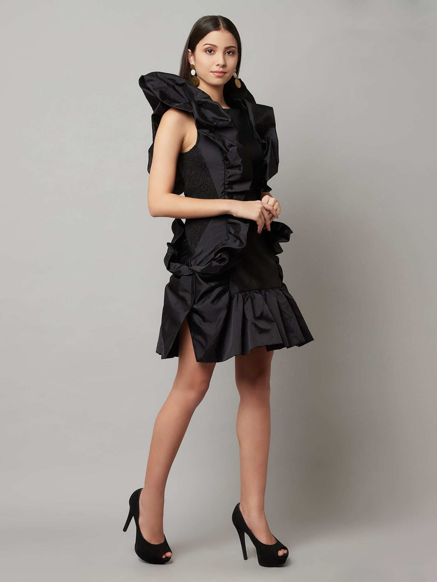 flouncy ruffle black dress