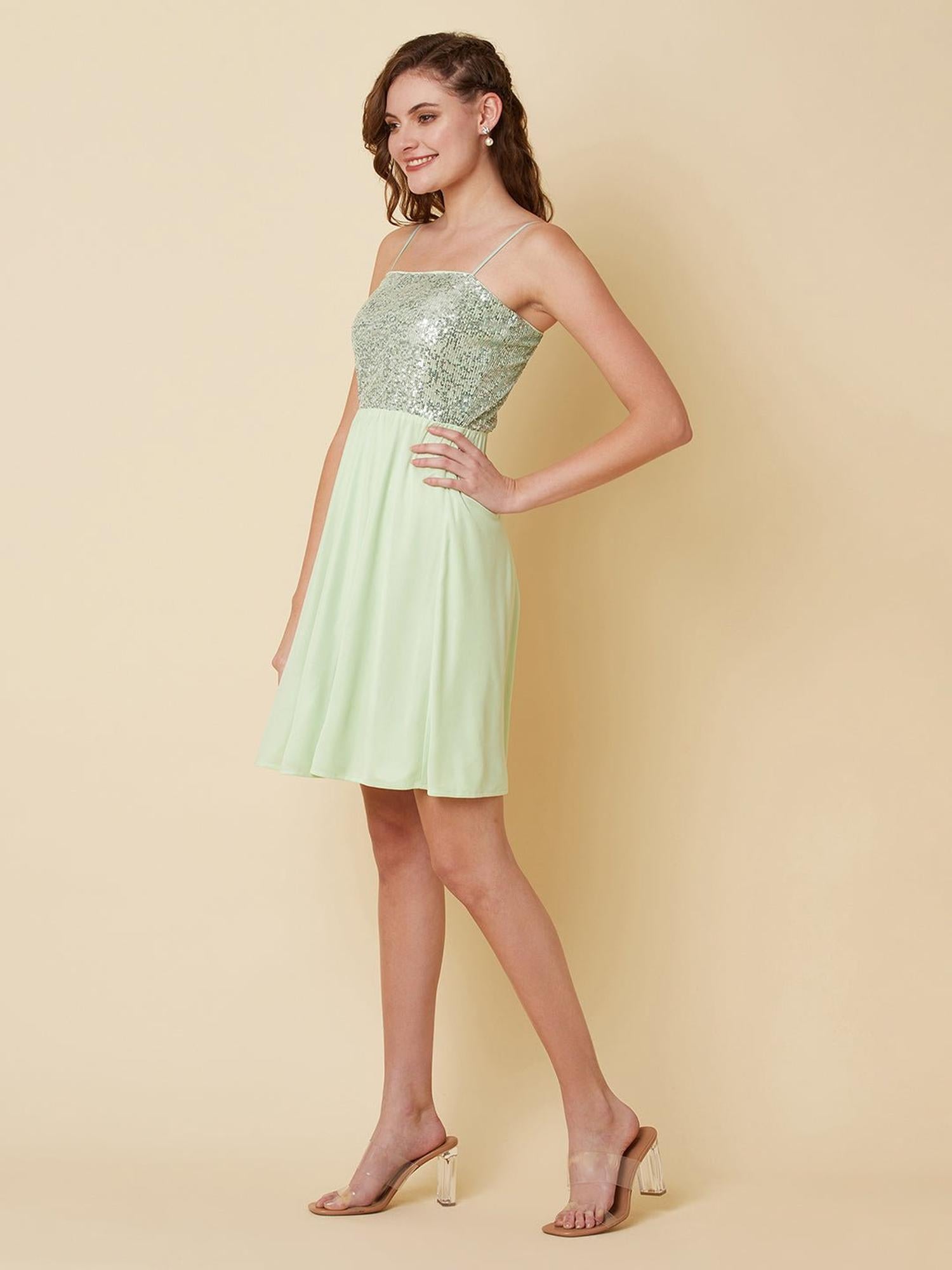 A-line Light Green Sequins Dress