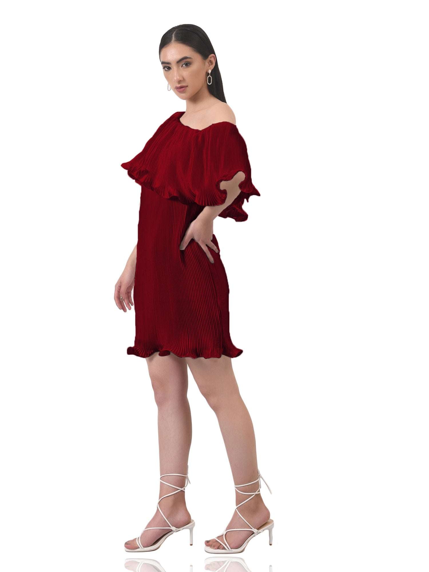 maroon imaginative pleated maroon dress