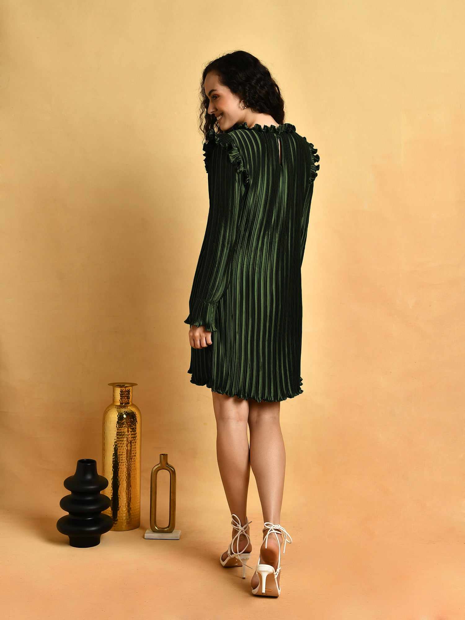 symmetry imaginative pleated olive dress