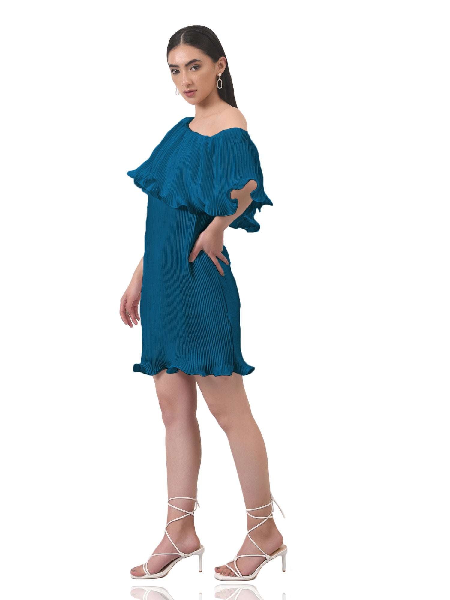 teal imaginative pleated white dress