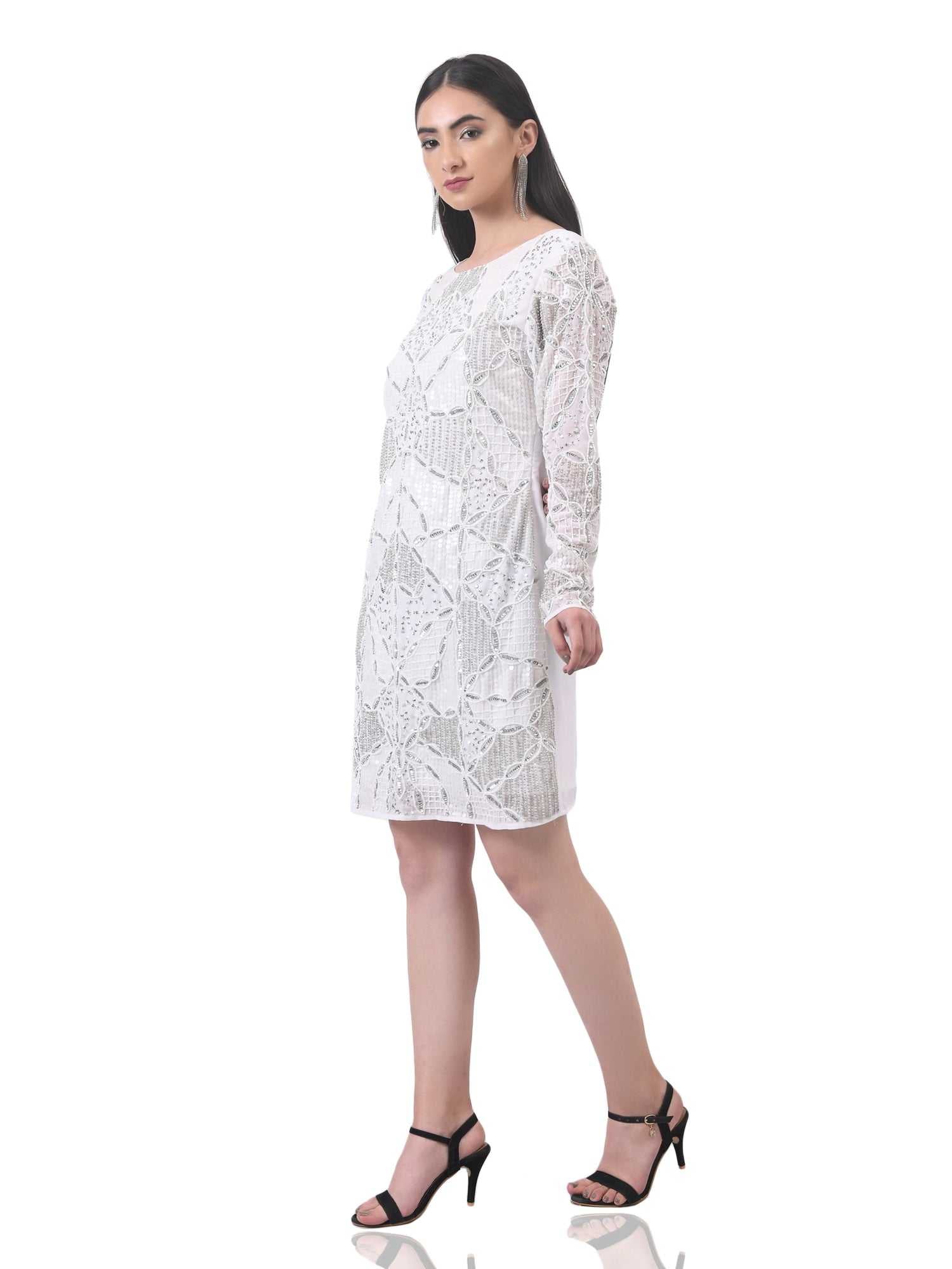 white full sleeve embellished dress