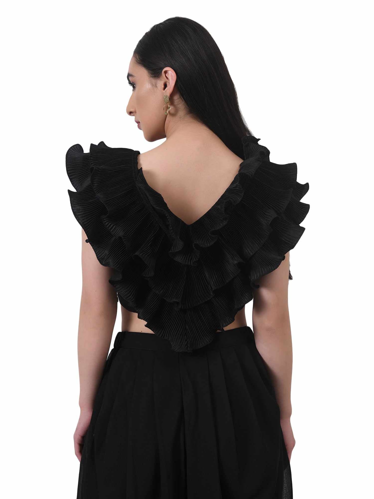 imaginative pleated black ruffle top