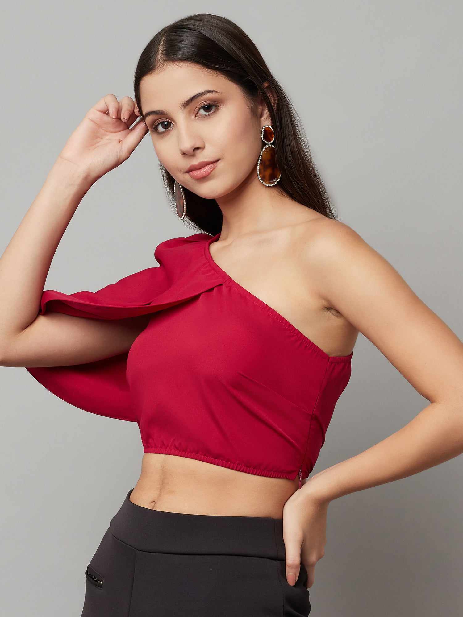 one shoulder cape crop top