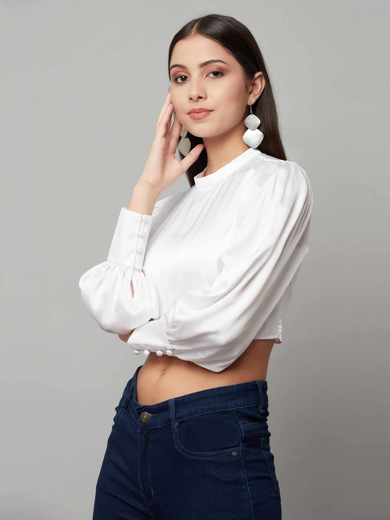 ballon sleeve white crop top