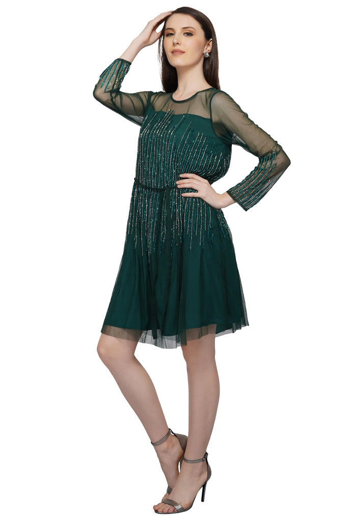 green sequin tulle mini