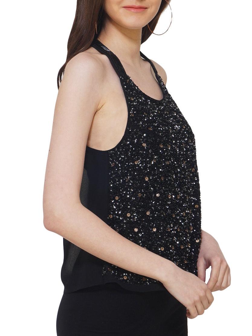 black and antique sequin racerback